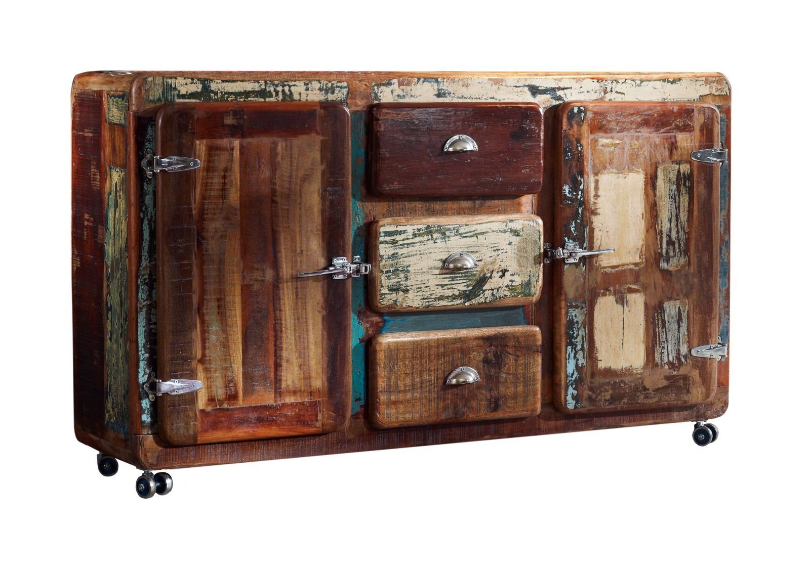 Massivmoebel24 Sideboard (Massivholz), Sideboard Altholz 150x40x90 mehrfarbig lackiert FREEZY #07