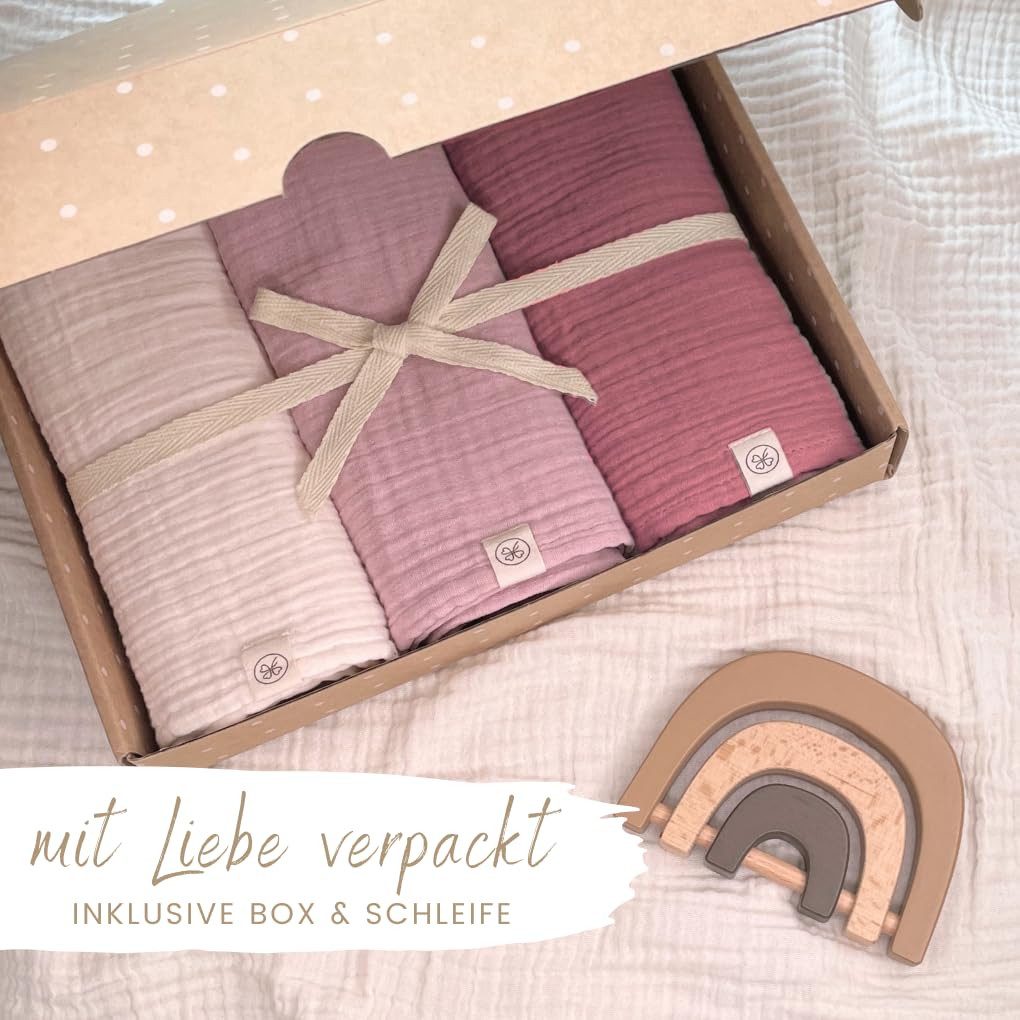 Babydecke Mulltücher 3er-SET gekreppt, Spucktuch 64x64 100% GOTS BIO-Baumwolle, DIKOS, PREMIUM Qualität atmungsaktiv, nachhaltig, plastikfrei, kuschelweich