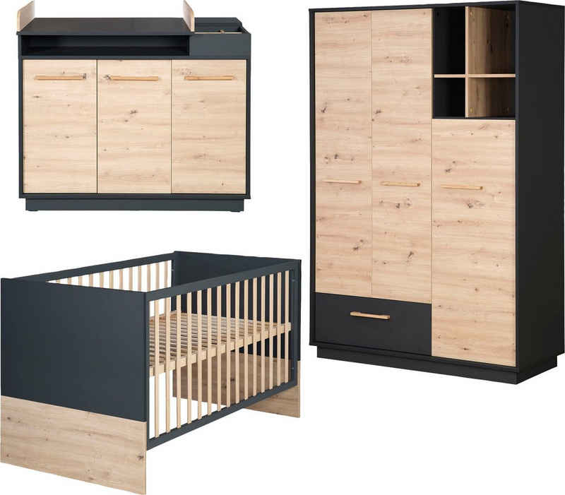 roba® Babyzimmer-Komplettset Lenn, (Set, Babybett 70x140 cm, Wickelkommode, Kleiderschrank), Kleiderschrank: offenes Fach - Gitterbett: umbaubar, höhenverstellbar