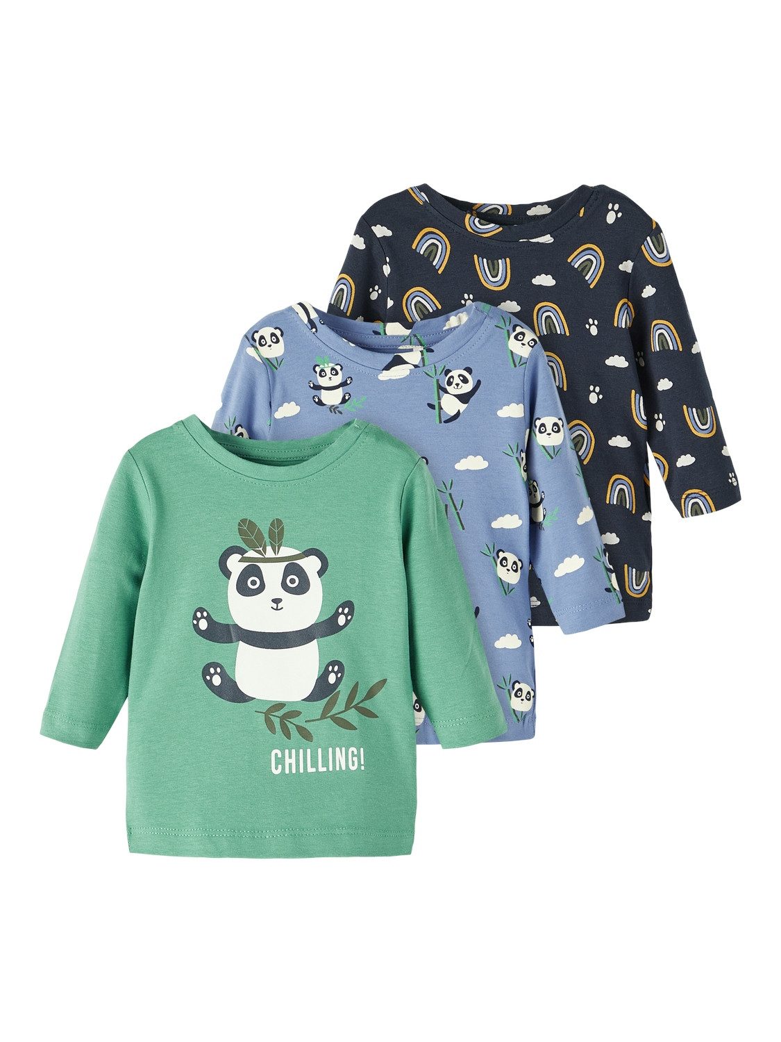 Name It Langarmshirt Unisex Baby NBMMOPANDA 3P LS TOP mit lizensiertem Print
