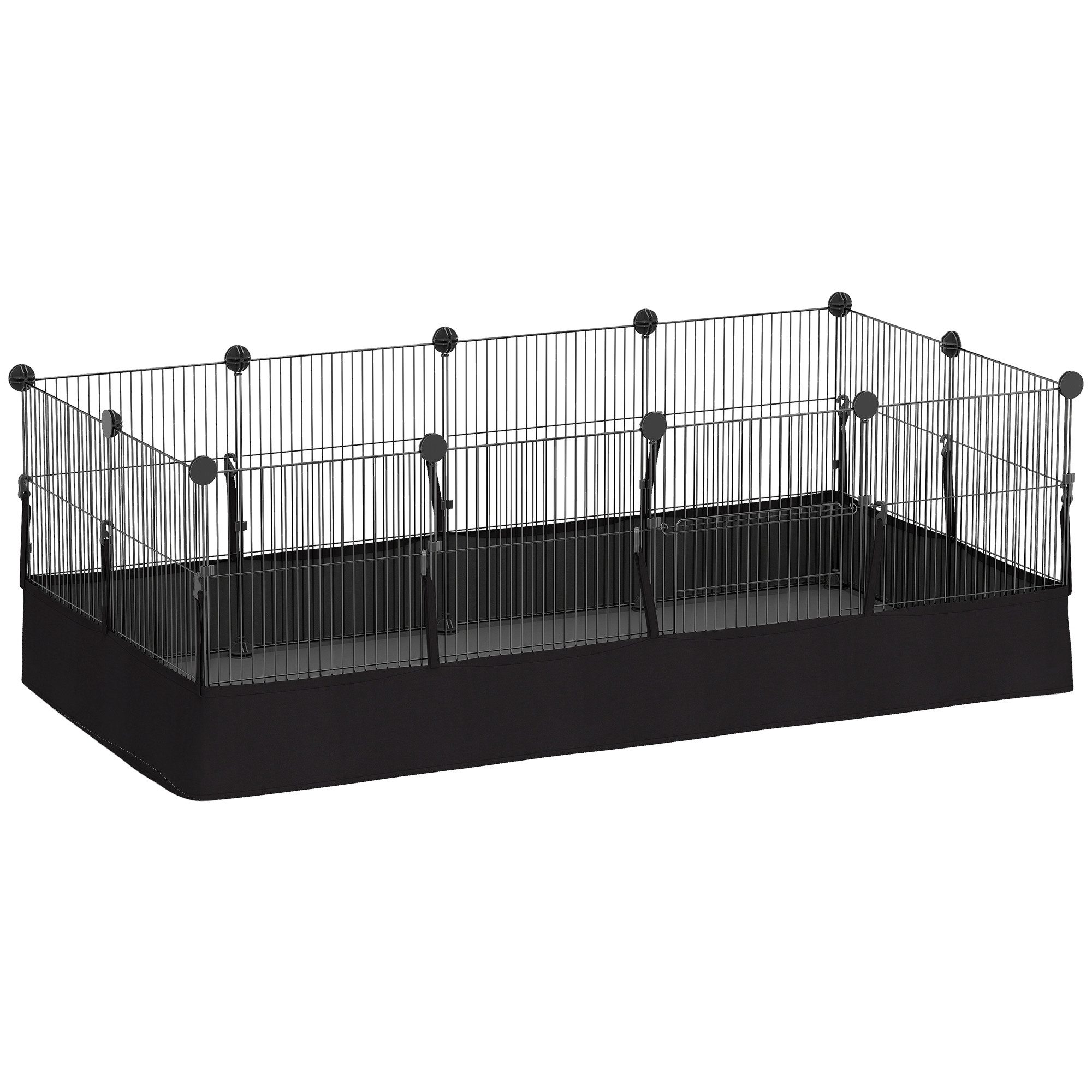 MC Star Kleintierstall Kleintiergehege mit Bodenplatten Freilaufgehege Laufstall, mit 12 Paneel, wasserdichte Matte, 120x60x40 cm, Schwarz