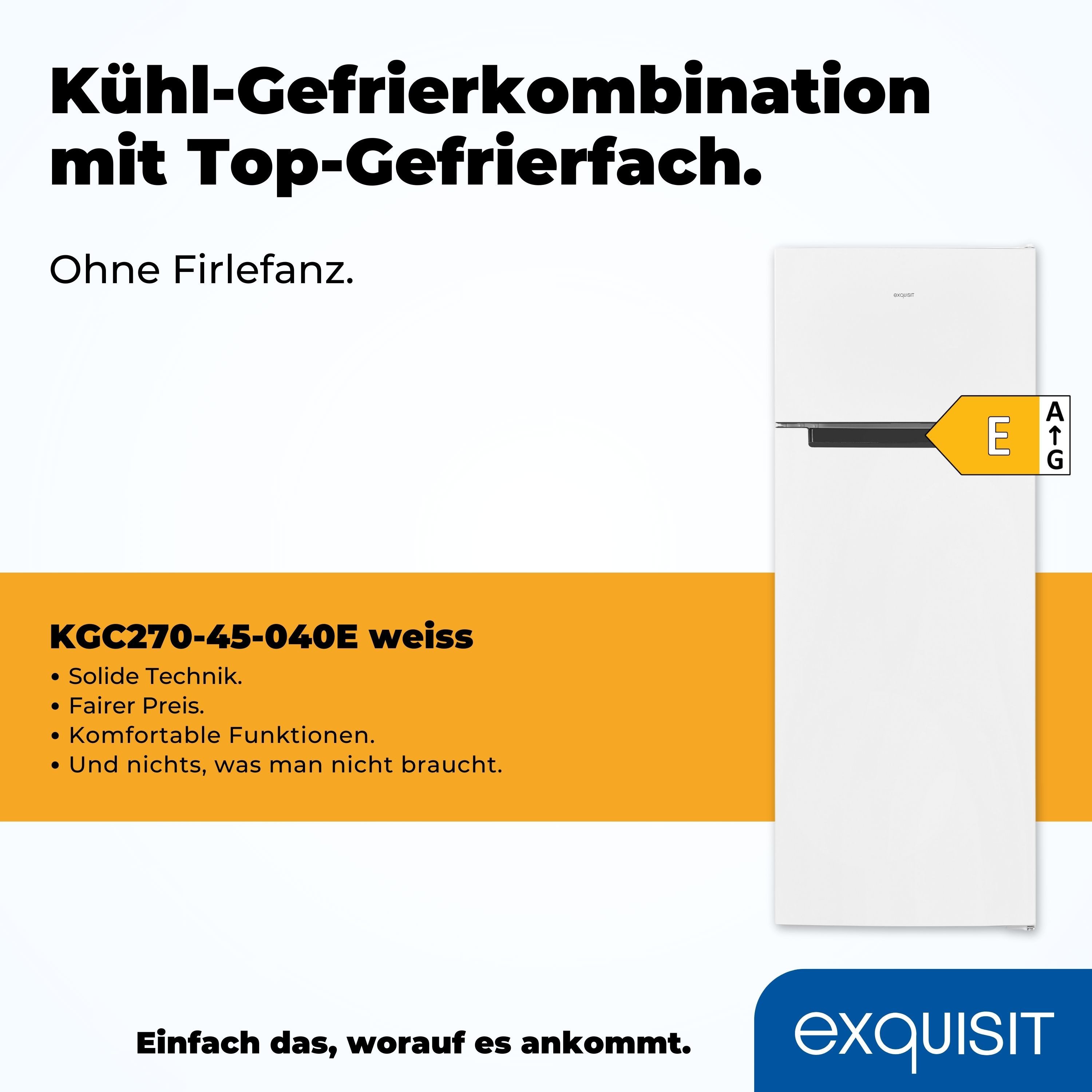 exquisit Kühl-/Gefrierkombination KGC270-45-040E weiss, 142,6 cm hoch, 54,5 cm breit