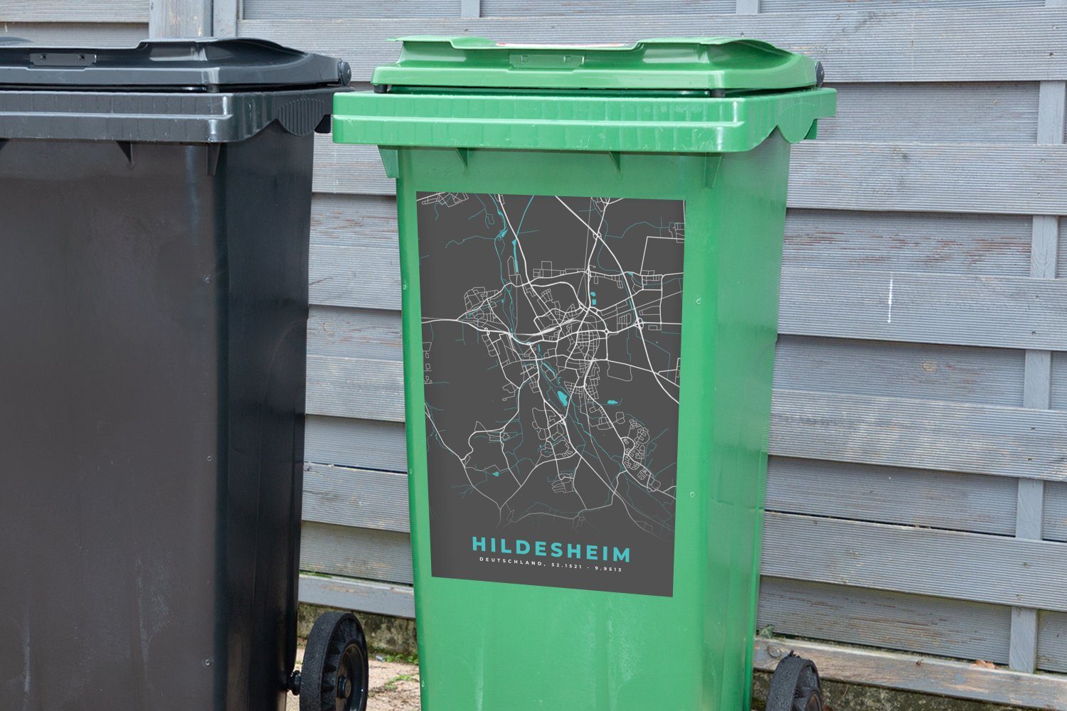 Stadtplan Deutschland MuchoWow Blau Mülltonne, Abfalbehälter - St), (1 - - Wandsticker Karte Mülleimer-aufkleber, Sticker, Container, - Hildesheim