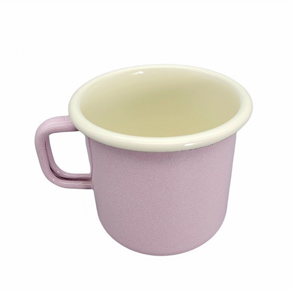 Linoows Tasse Emaille Tasse, Henkelbecher, creme Kaffeetasse, 8 Outdoor rosa Emaille, Henkeltasse, Outdoor cm. Henkelbecher