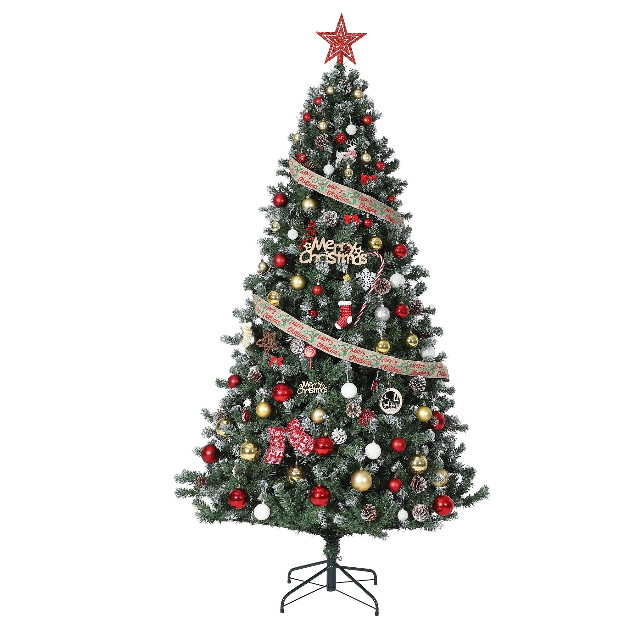 GarveeMore Künstlicher Weihnachtsbaum mit LED-Lichtern & Zapfendekor, naturgetreue Optik, 137/183/229/274 cm, für Wohnzimmer, Büro, Schaufenster