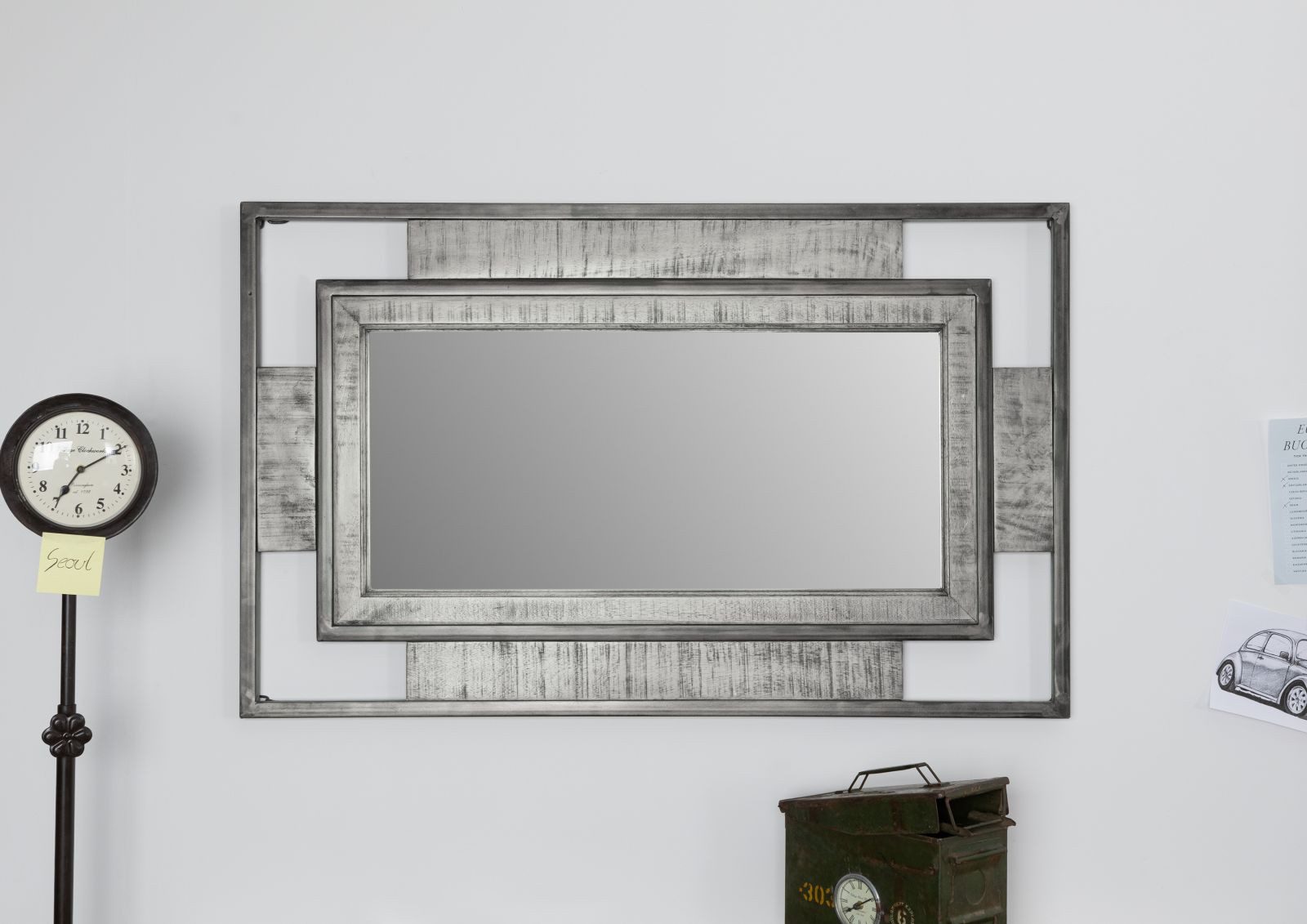 Massivmoebel24 Spiegel (1-St., Spiegel Mango 76x4x122 grau lackiert HEAVY INDUSTRY #155), Spiegel Mango 76x4x122 grau lackiert HEAVY INDUSTRY #155