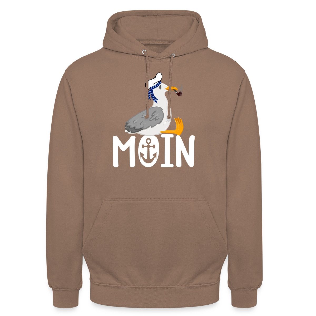 Spreadshirt Hoodie Moin Möwe mit Matrosenhut & Pfeife Norddeutsch Küste Unisex Hoodie (1-tlg) Unisex-Schnitt: Sitzt bei Männern körpernah, bei Frauen weit