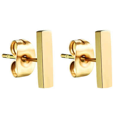 LÖB Paar Ohrstecker Damen Ohrringe 10mm Ohrstecker Gold Vergoldet mit Stab Gelbgold Modern (Geschenke für Frauen zum Geburtstag Weihnachten Weihnachtsgeschenke), Stecker mit Stäbchen Minimalistich Edelstahl Geometrisch Bar Linie