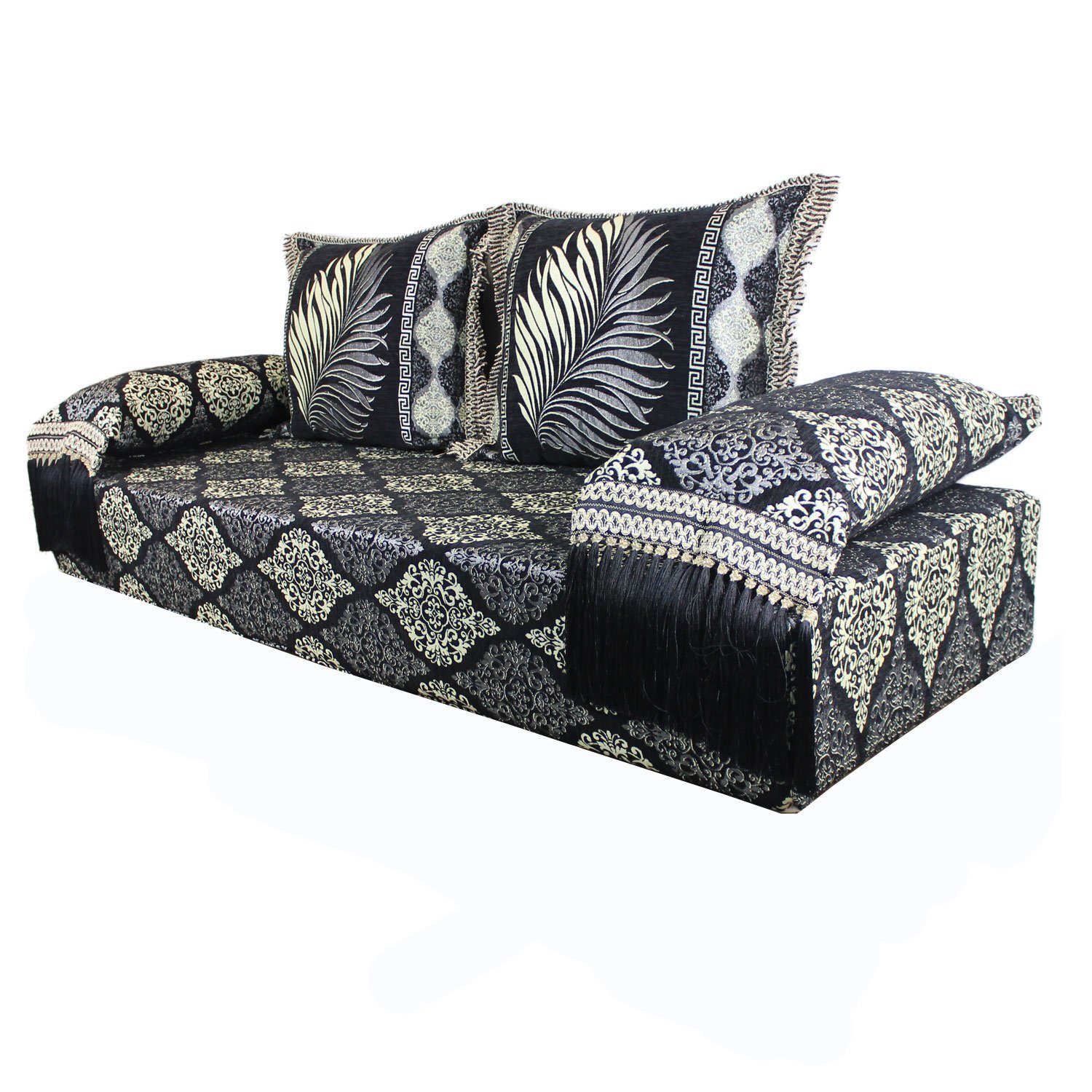 Casa Moro Sofa Orientalisches Sofa Salma schwarz silber 5tlg mit Füllung, mit Rücken- & Lehnenkissen marokkanische Sitzcouch Sidari