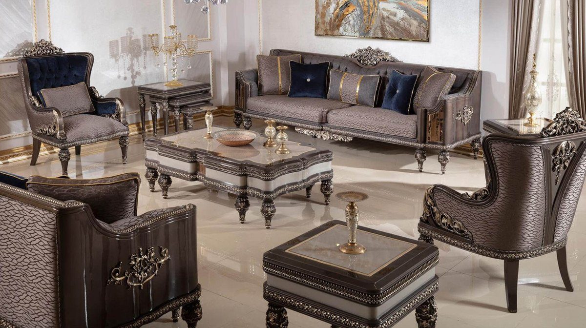 Casa Padrino Massivholz / Barockstil Grau Barock Edel Dunkelbraun Möbel - Prunkvoller Tisch Beistelltisch - & - / Prunkvoll im Luxus Barock Beistelltisch Gold