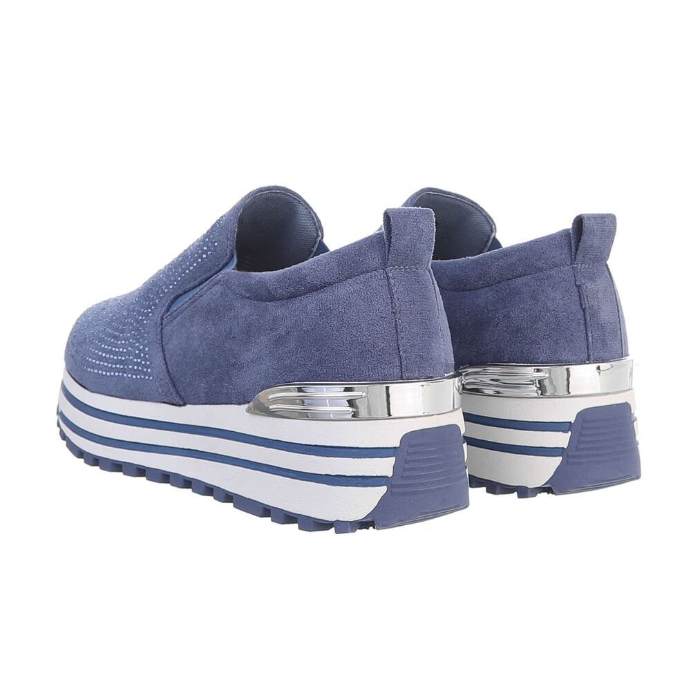 Ital-Design Damen Low-Top Freizeit Sneaker Keilabsatz/Wedge in Low Sneakers Blau