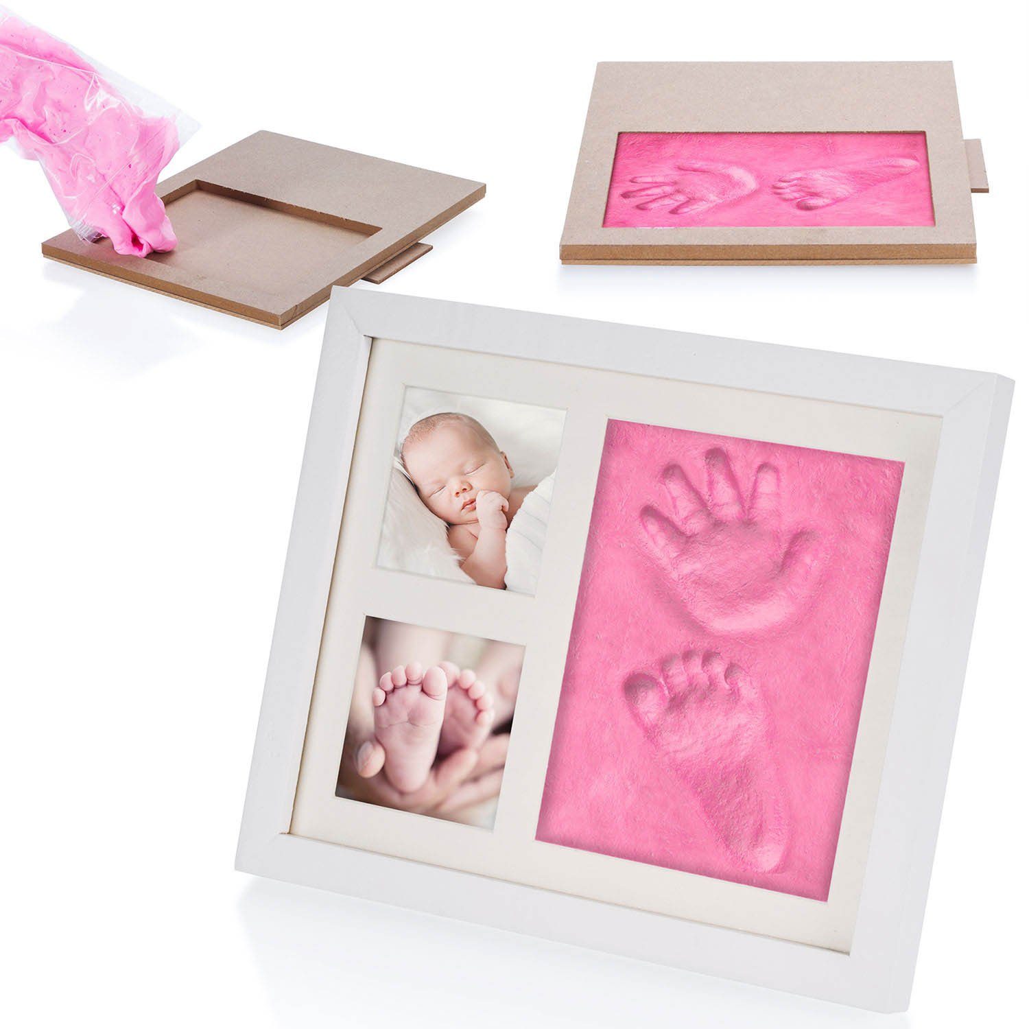 Baby Abdruck mit Bilderrahmen SET Gipsabdruck Kind Hand Fuß Abdruck Foto Rahmen 