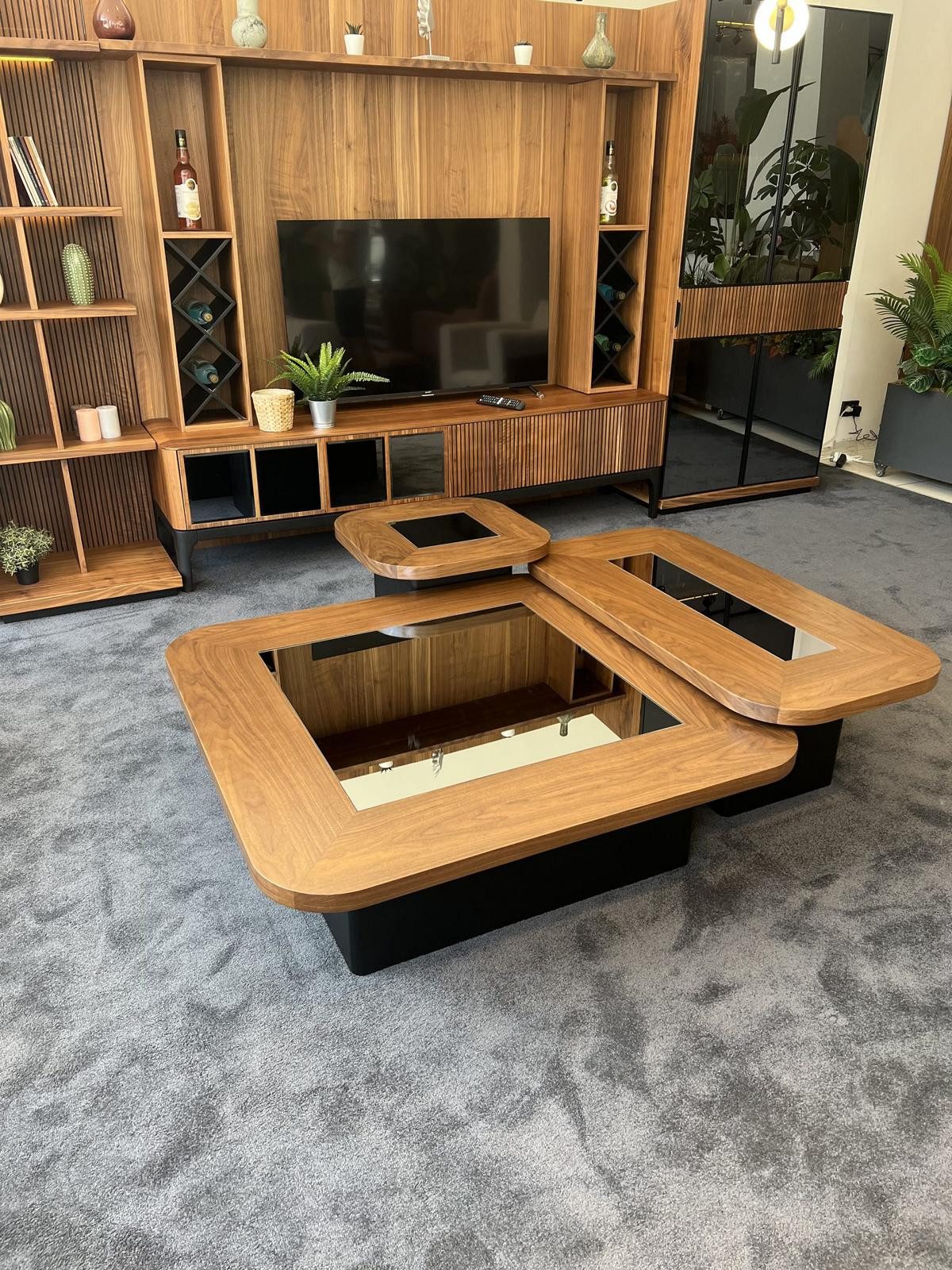 JVmoebel Couchtisch Luxus Couchtisch Set Walnuss Holz und Beistelltische für Wohnzimmer, Made in Europa