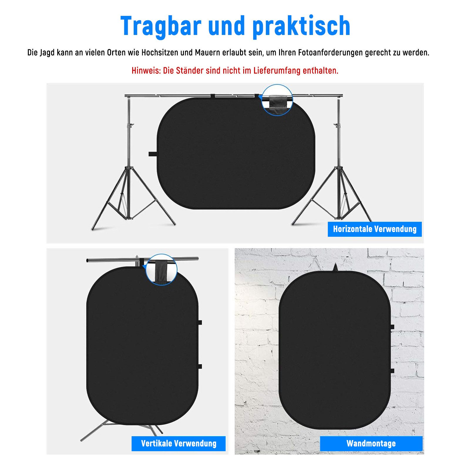 Neewer Hintergrundtuch CBD-0507 1.5x2m Chromakey Hintergrund, doppelseitiger, schwarz und weiß, Faltbarer und umkehrbarer Hintergrund für Fotografie – Bild 3 von 5