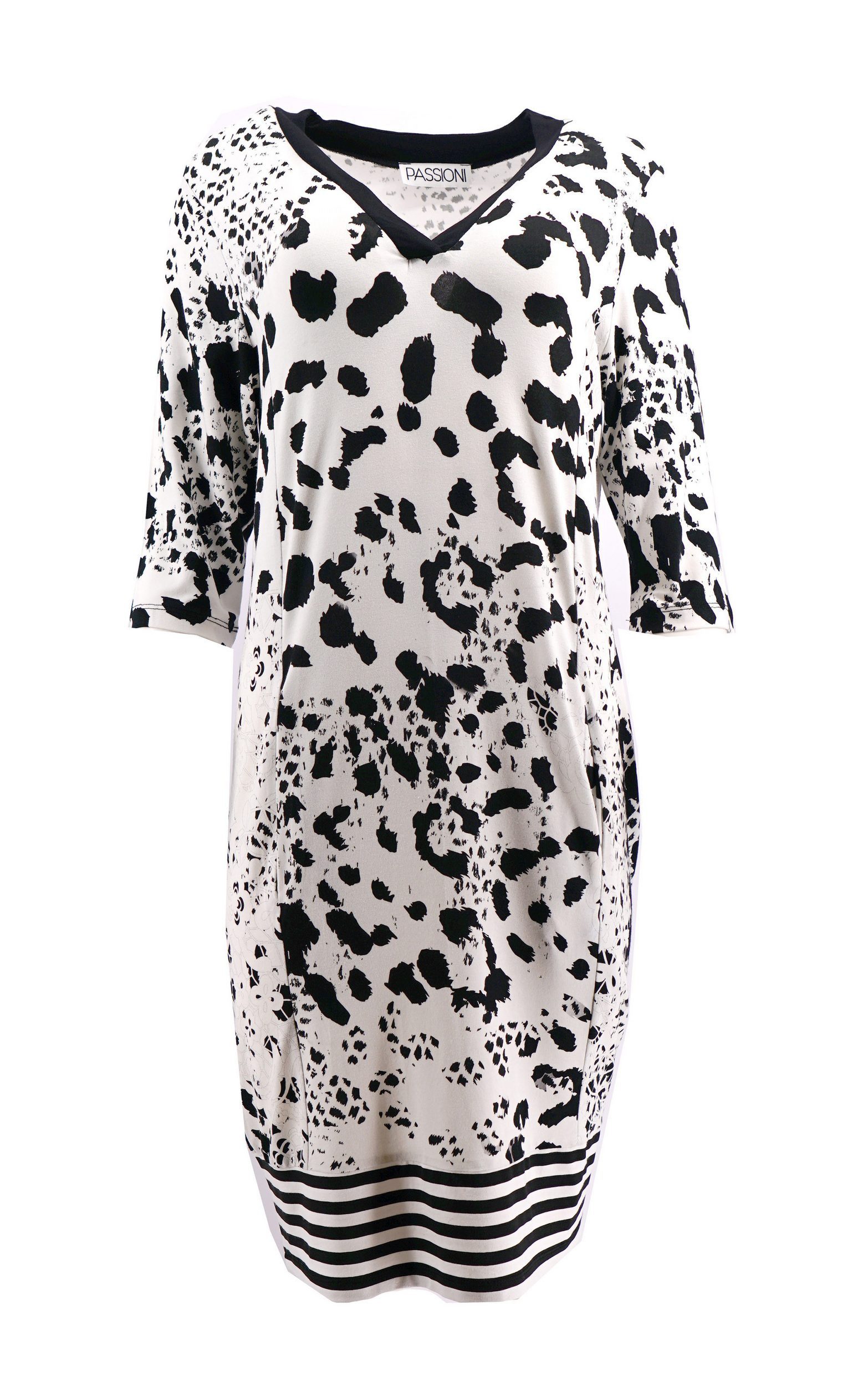 Passioni Sommerkleid Leopardenmuster Freizeitkleid in Schwarz-Weiß mit Streifen mit Seitentaschen