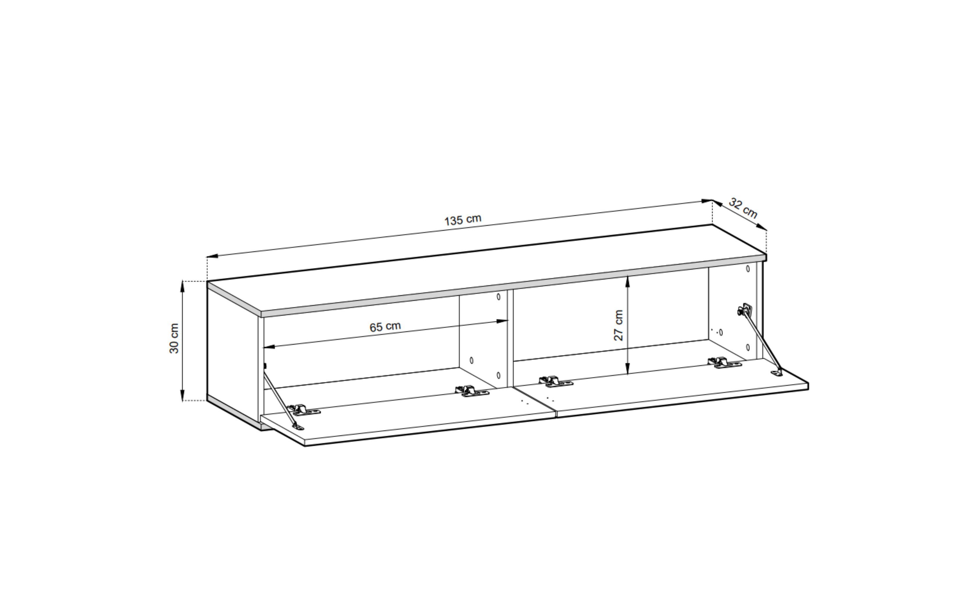 MDF Grau/Gold x 135 H30 B135 Fernsehschrank x TV-Schrank mit Furnix LIWIA Zierleisten cm Türen und T32