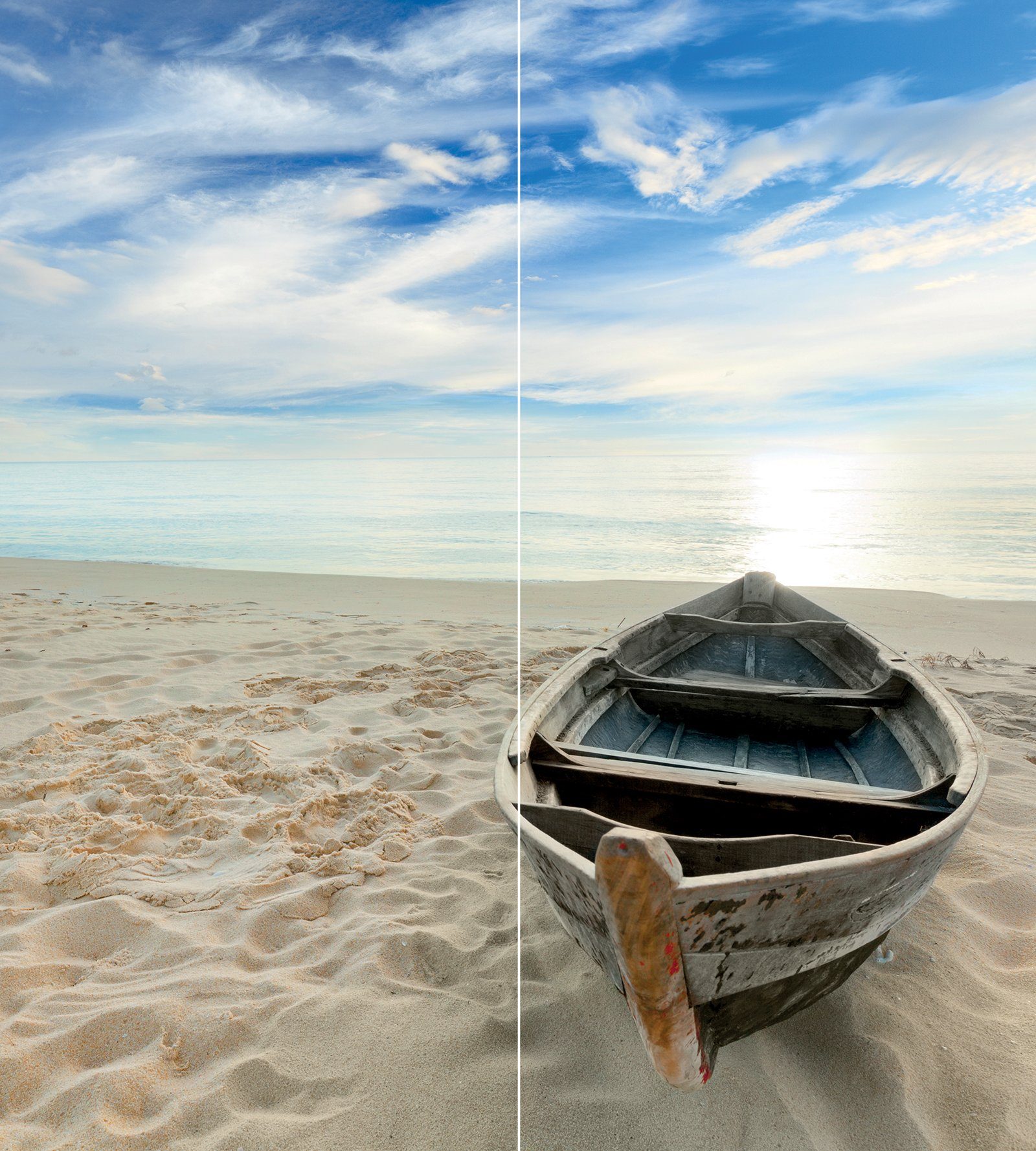 Schulte Badrückwand DecoDesign Ruderbood am Strand, (2-tlg), 90x210 cm Duschrückwand Wandverkleidung fugenloser Fliesenersatz