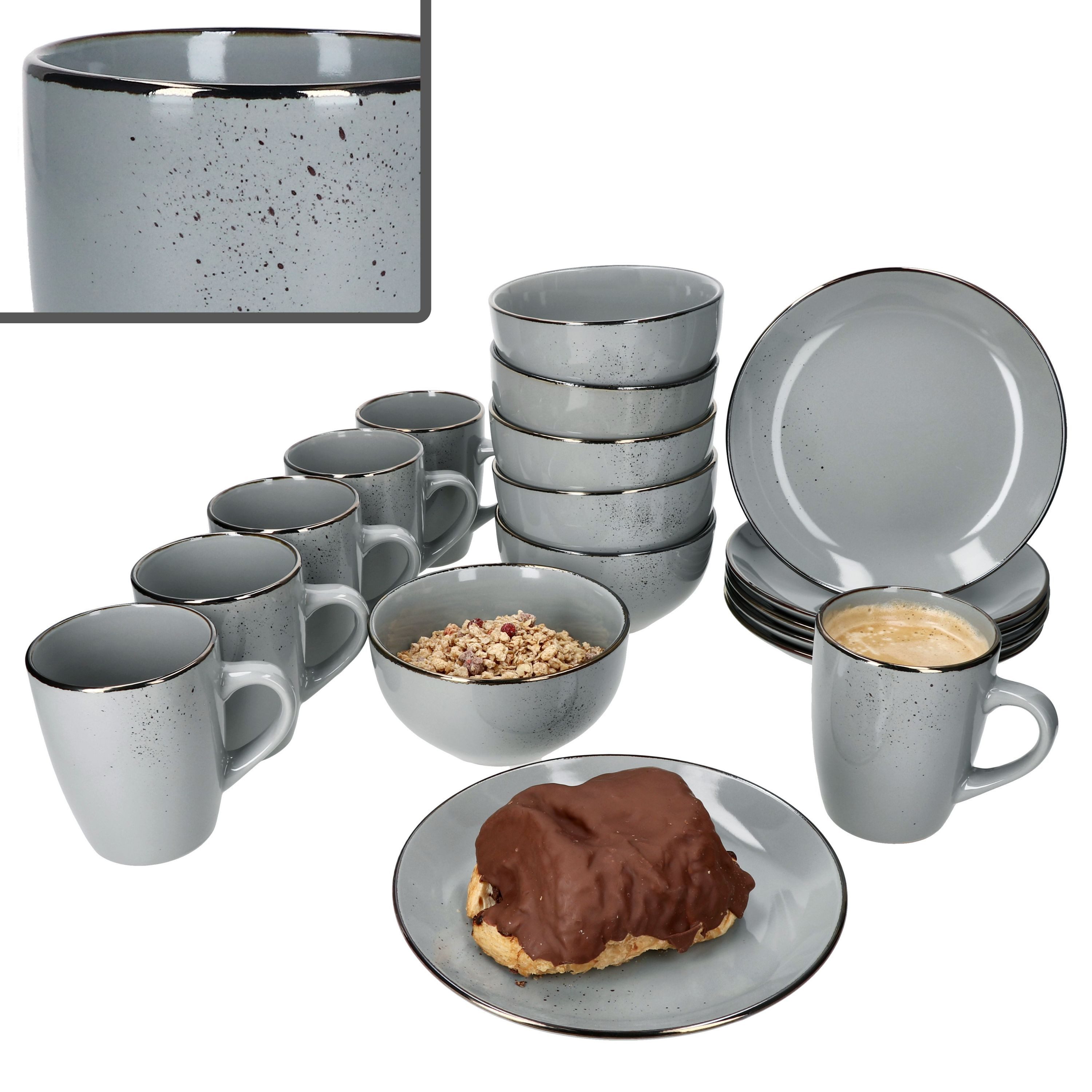 Frühstücks-Geschirrset Lucca 18tlg Frühstücksset Steingut 6 Personen kleine Teller Schale