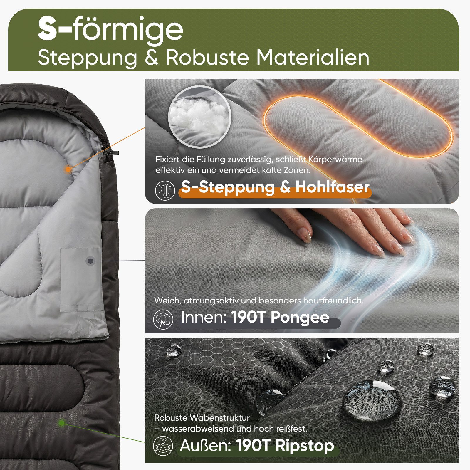 Sekey Deckenschlafsack 3 Jahreszeiten Schlafsack 220x80 cm 10–20°C Deckenform mit Kapuze, 2-in-1 Schlafsack & Decke – Atmungsaktiv, wasserabweisend