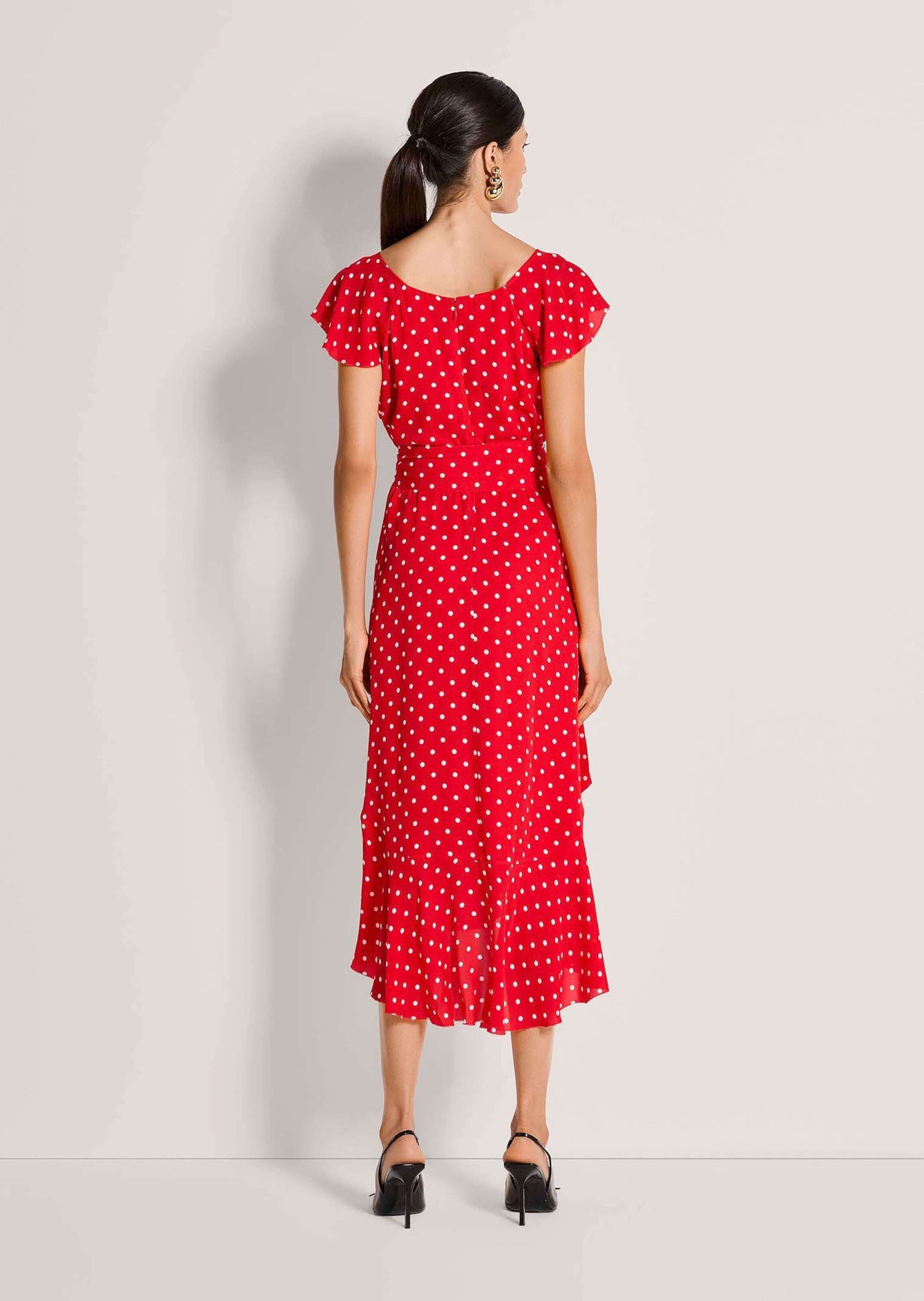 MADELEINE Maxikleid Midikleid mit Tupfenmuster Sommerkleid mit V-Ausschnitt, Reißverschluss, Wadenlänge und ohne Arm