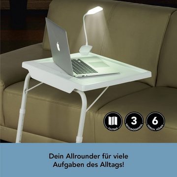 MAXXMEE Ablagetisch Beistelltisch mit Klemmlampe - weiß, Tisch Metall Nachttisch Couchtisch Lampe