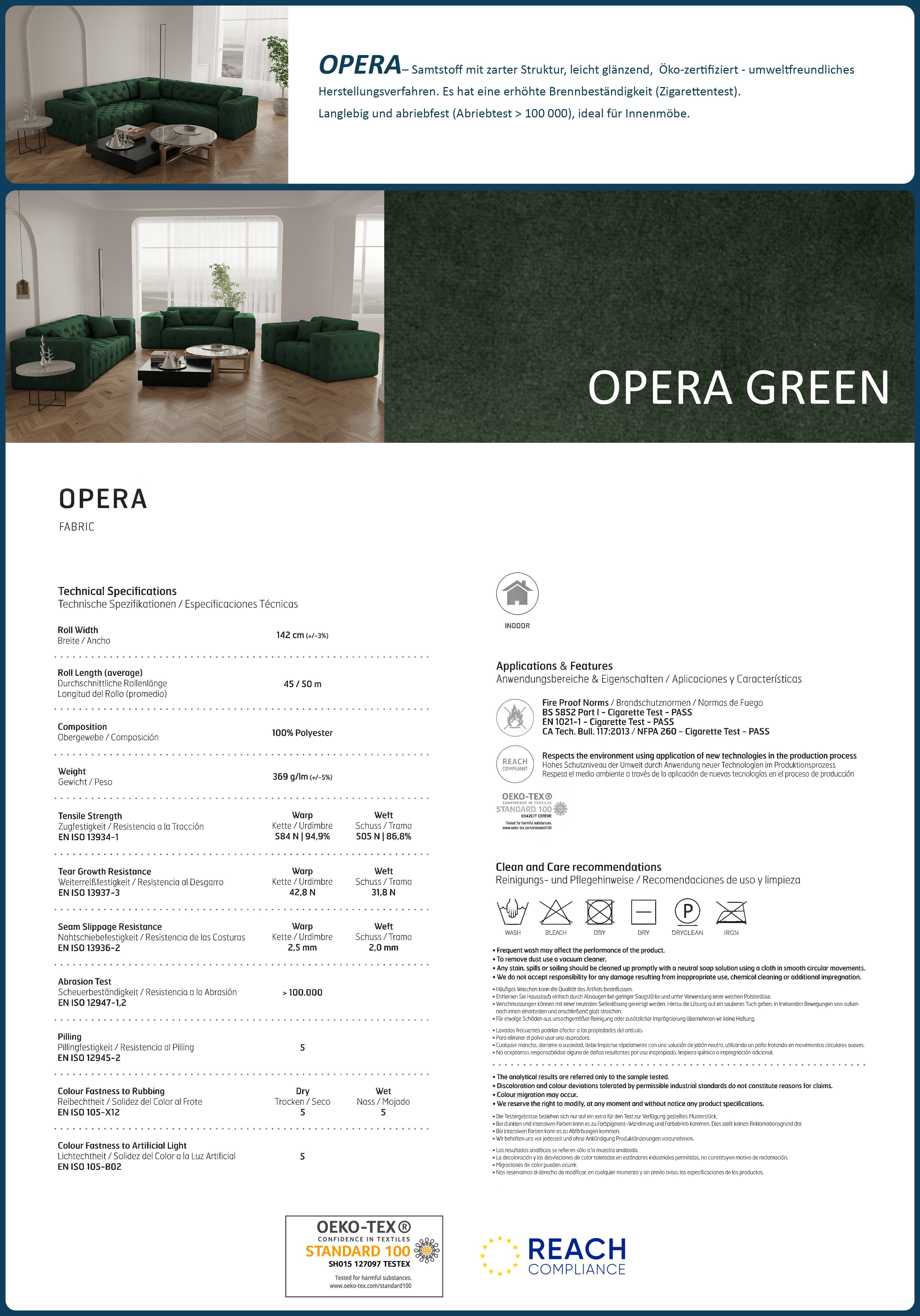 im Beautysofa Velvetstoff, green Knopfheftung Opera Sofa hochwertiger 3-Sitzer 3-Sitzer Chesterfield-Design, Moreno, aus