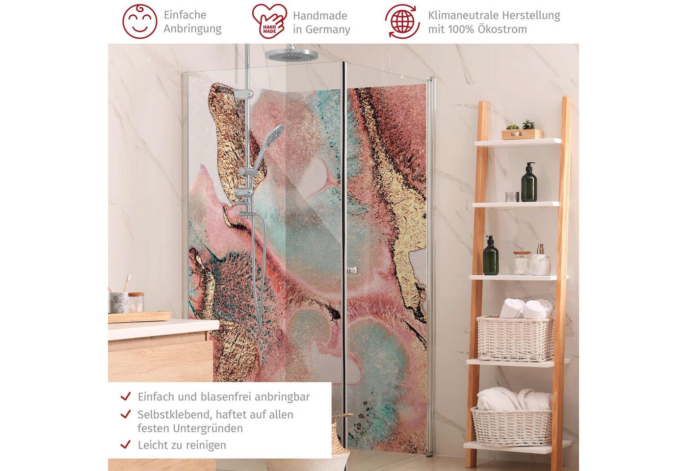 Thumbnail - Bilderdepot24 Badrückwand Abstrakt rosa Duschrückwand ohne Bohren Dusche Aquarell, (2-tlg., Hart-Folie Smart matt 0,35 m...