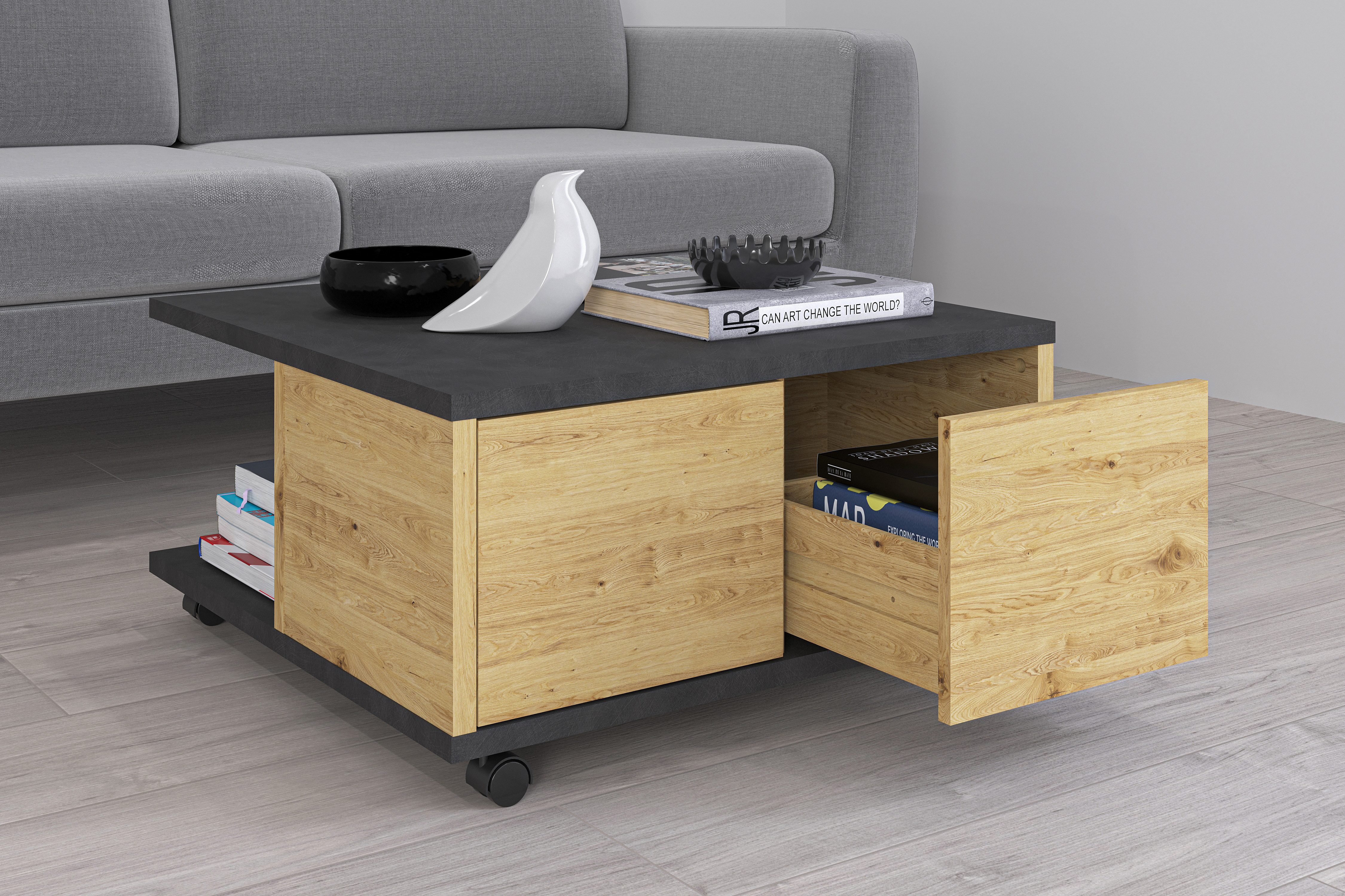 FMD Couchtisch Twin, Schubladen als Push-to-open, viel Staur., mit Rollen, günstig online kaufen