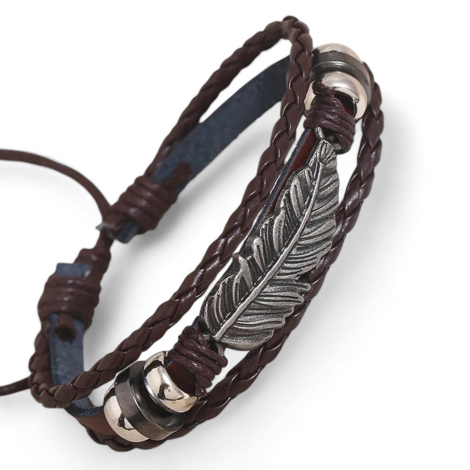 Eyecatcher Lederarmband Cooles Lederarmband mit Feder aus Metall Größe einstellbar (kein Set, kein Set)