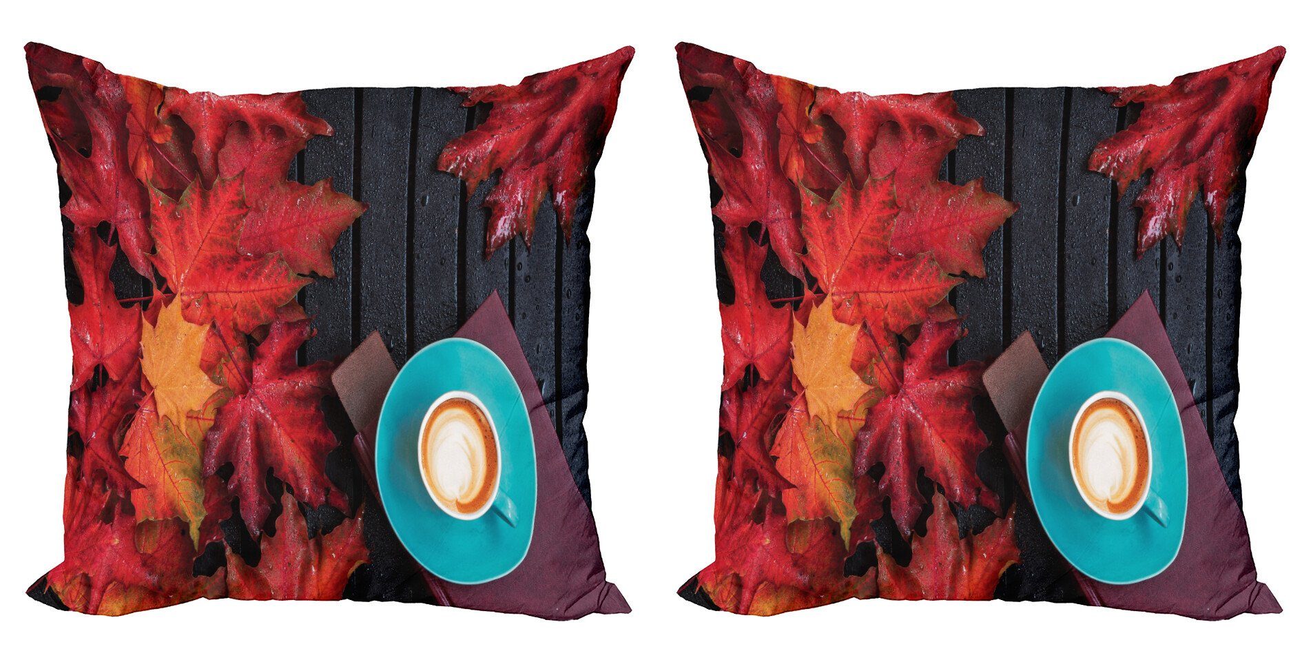Kissenbezüge Modern Accent Doppelseitiger Digitaldruck, Abakuhaus (2 Stück), Natürliche Farbe Kaffee Herbstblätter | Kissenbezüge