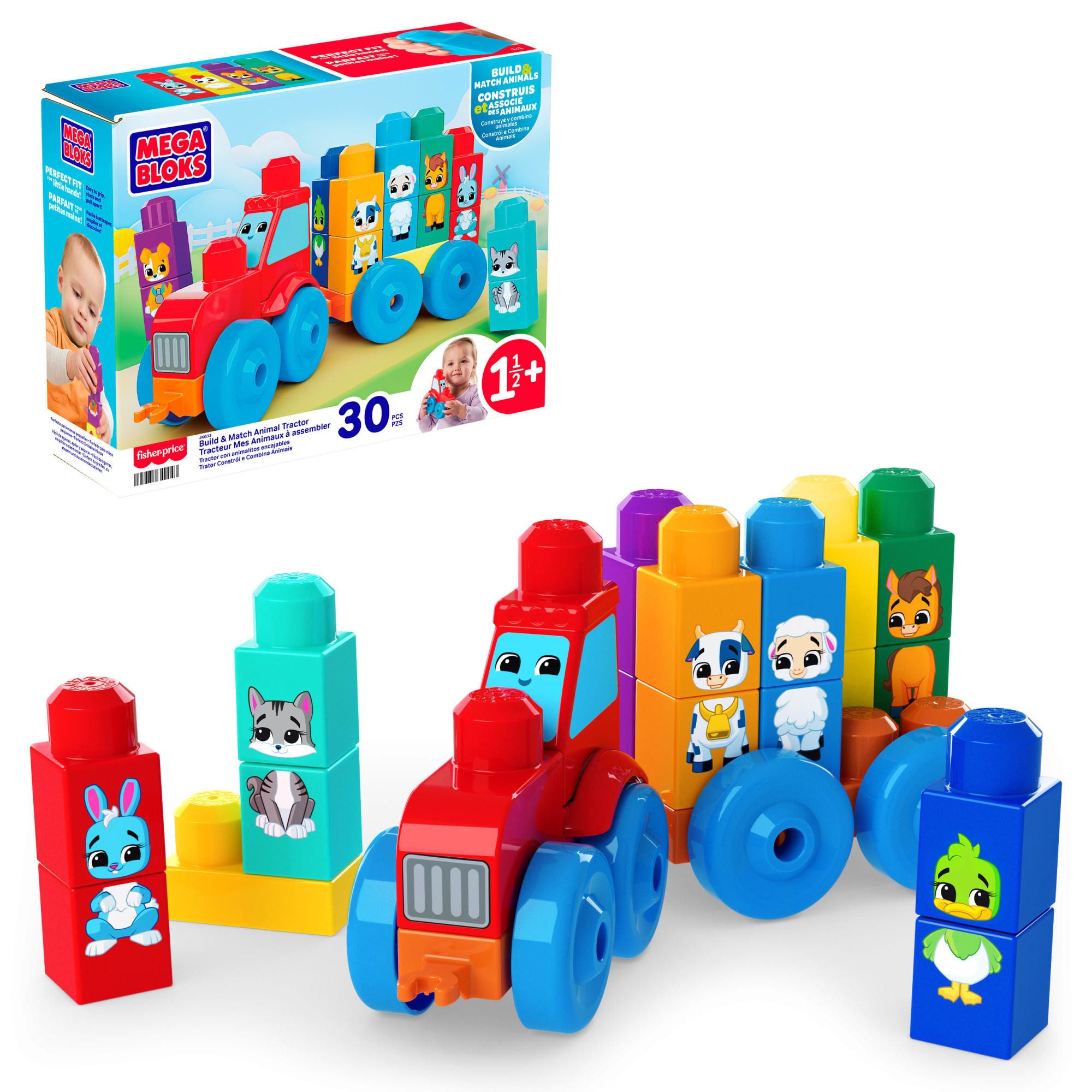 MEGA BLOKS MEGA BLOKS Bau- und Lerntiertraktor Spielbausteine, (30 St)