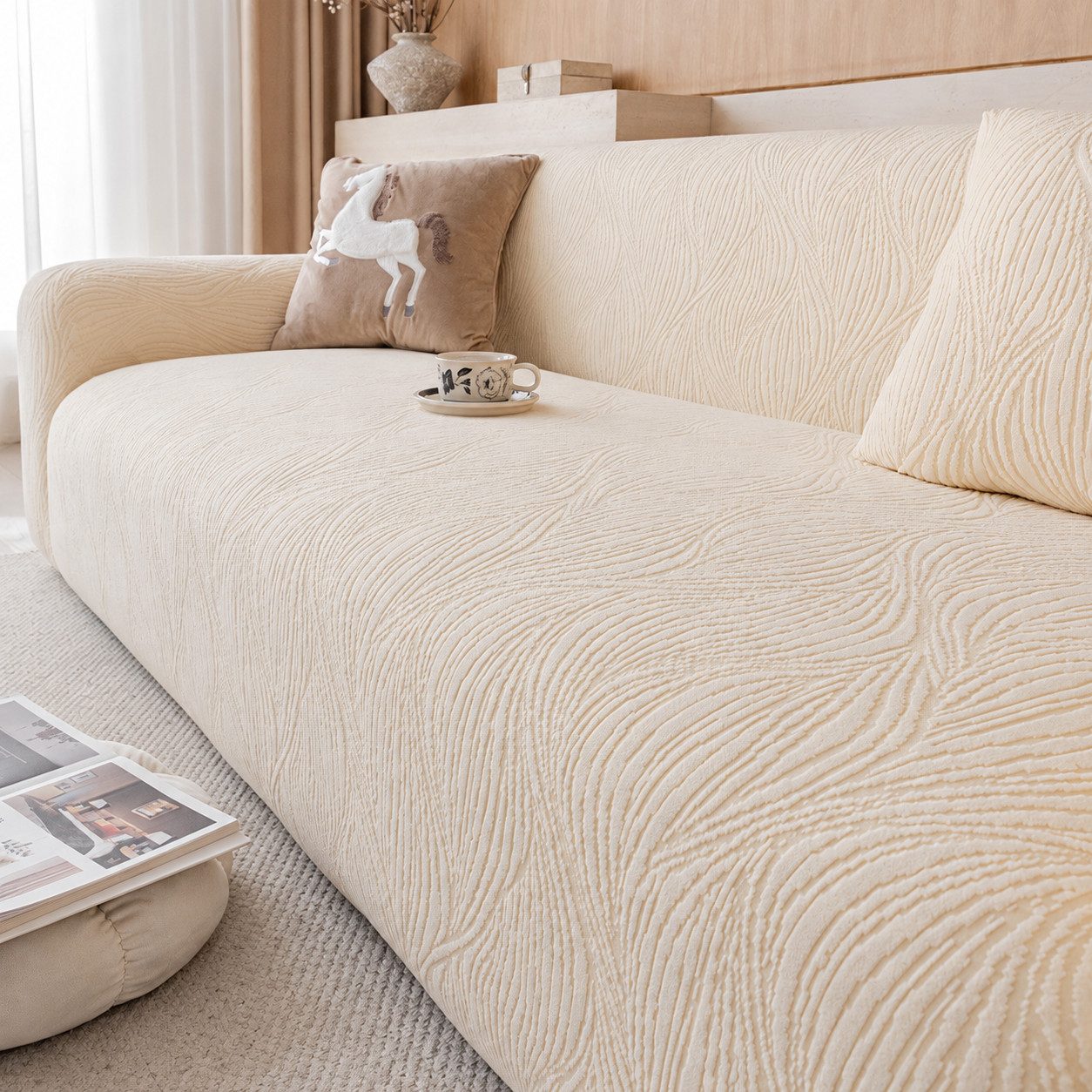 JASLIFE Sofahusse Wellenstruktur, weicher Jacquard-Stoff, elastisch, formstabil und maschinenwaschbar