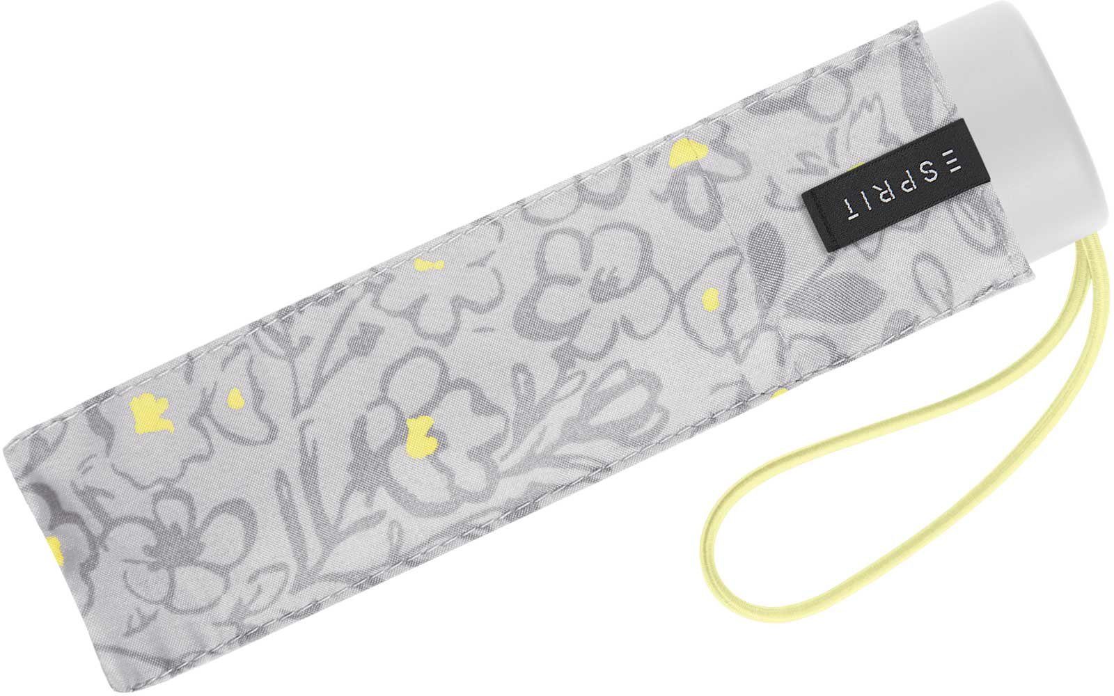 Esprit Taschenregenschirm Damen Super Mini mit Scribbled - Blüten-Muster Petito romantischem grau Romance