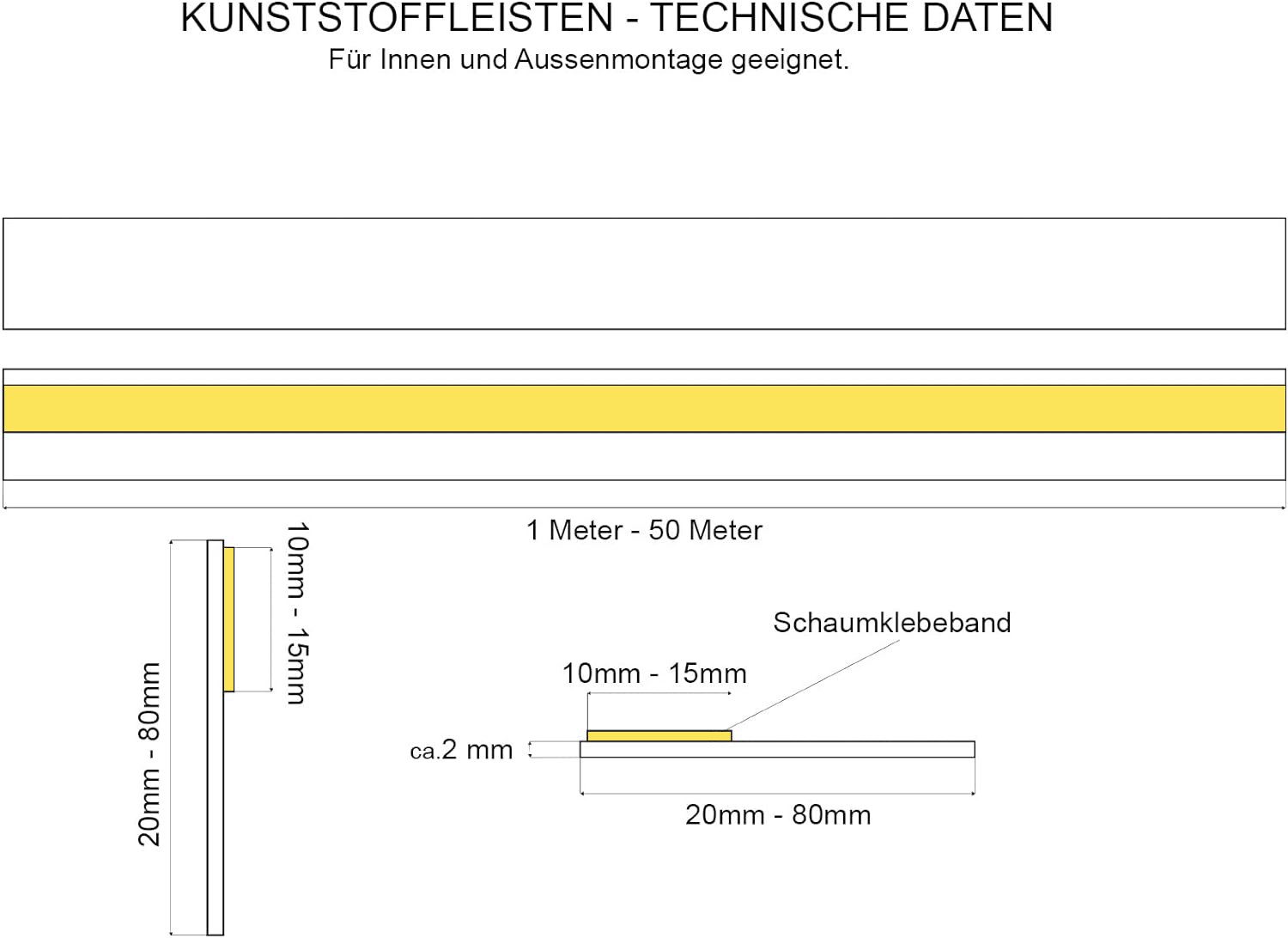 Nobily Fensterleiste PVC-Flachleiste, 80mm ohne Lippe,selbstklebend,Zierleisten zur Montage, selbstklebend, Kunststoff, Farbe: Weiß – Bild 3 von 5