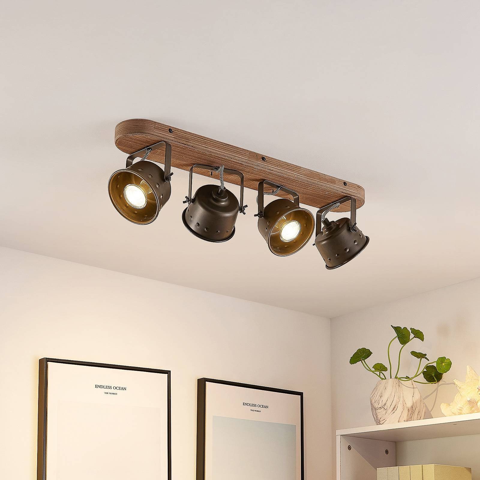 Lindby Deckenstrahler Rubinjo, Metall, Schwarz IP20, 4 x 35 W