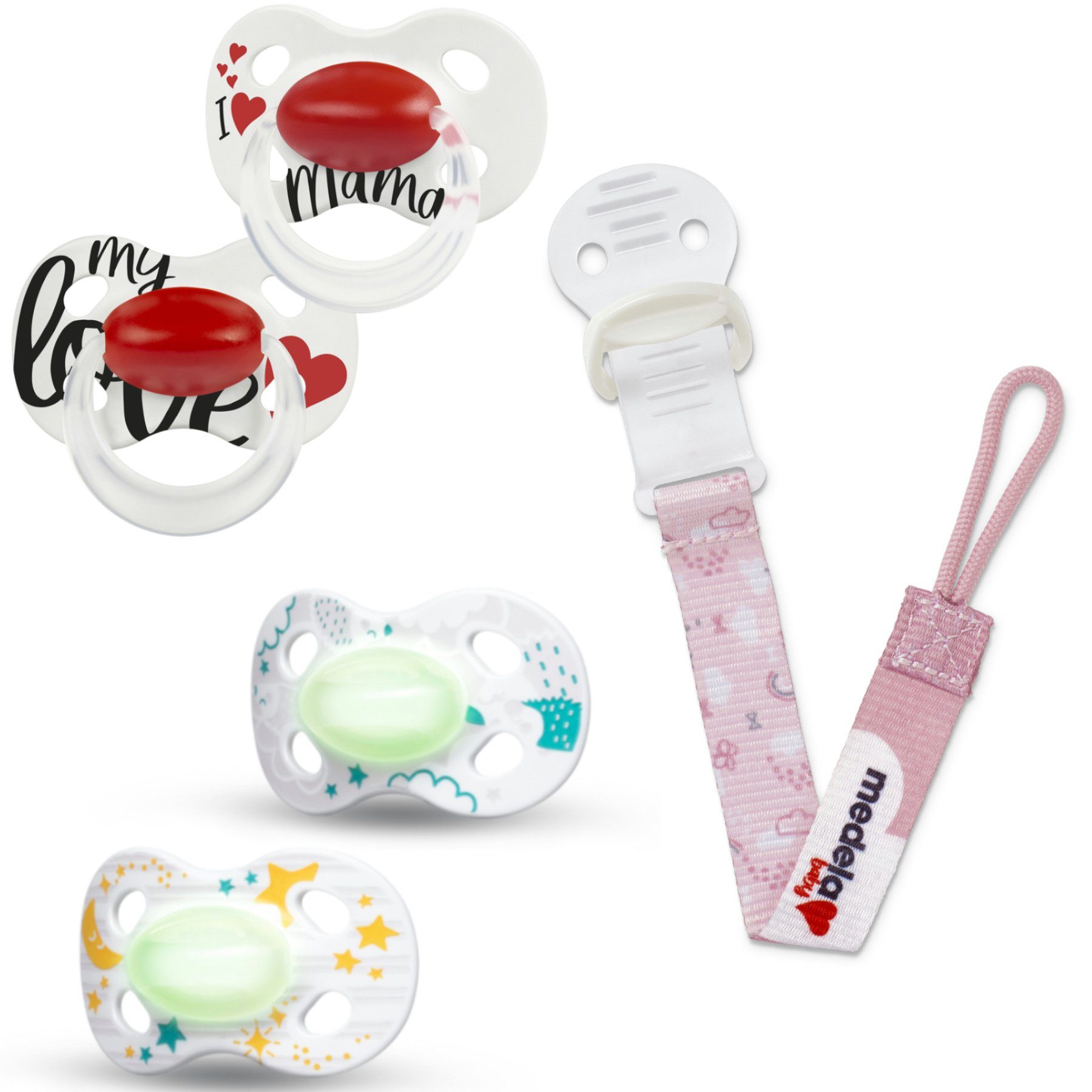 Schnuller Set 2x Original Signature Night Igel + Schnullerkette rosé 0-6