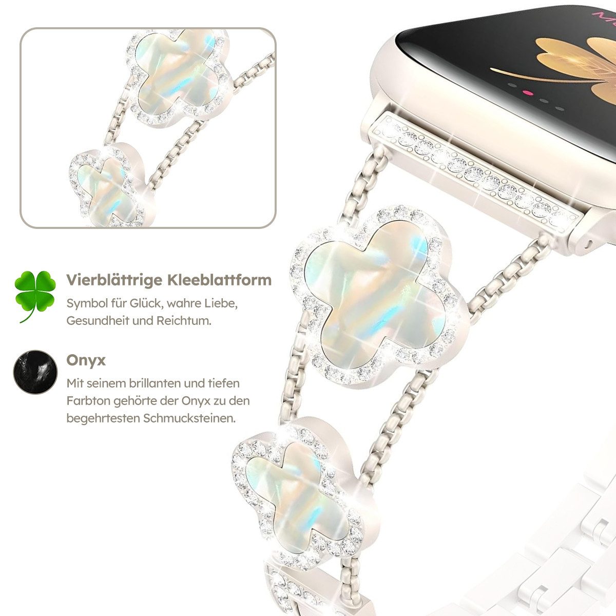 MOPUEA Smartwatch-Armband Smartwatch Armband Edelstahl Armband Kompatibe für Apple Watch, Breite Kompatibilität, verstellbares Kettendesign