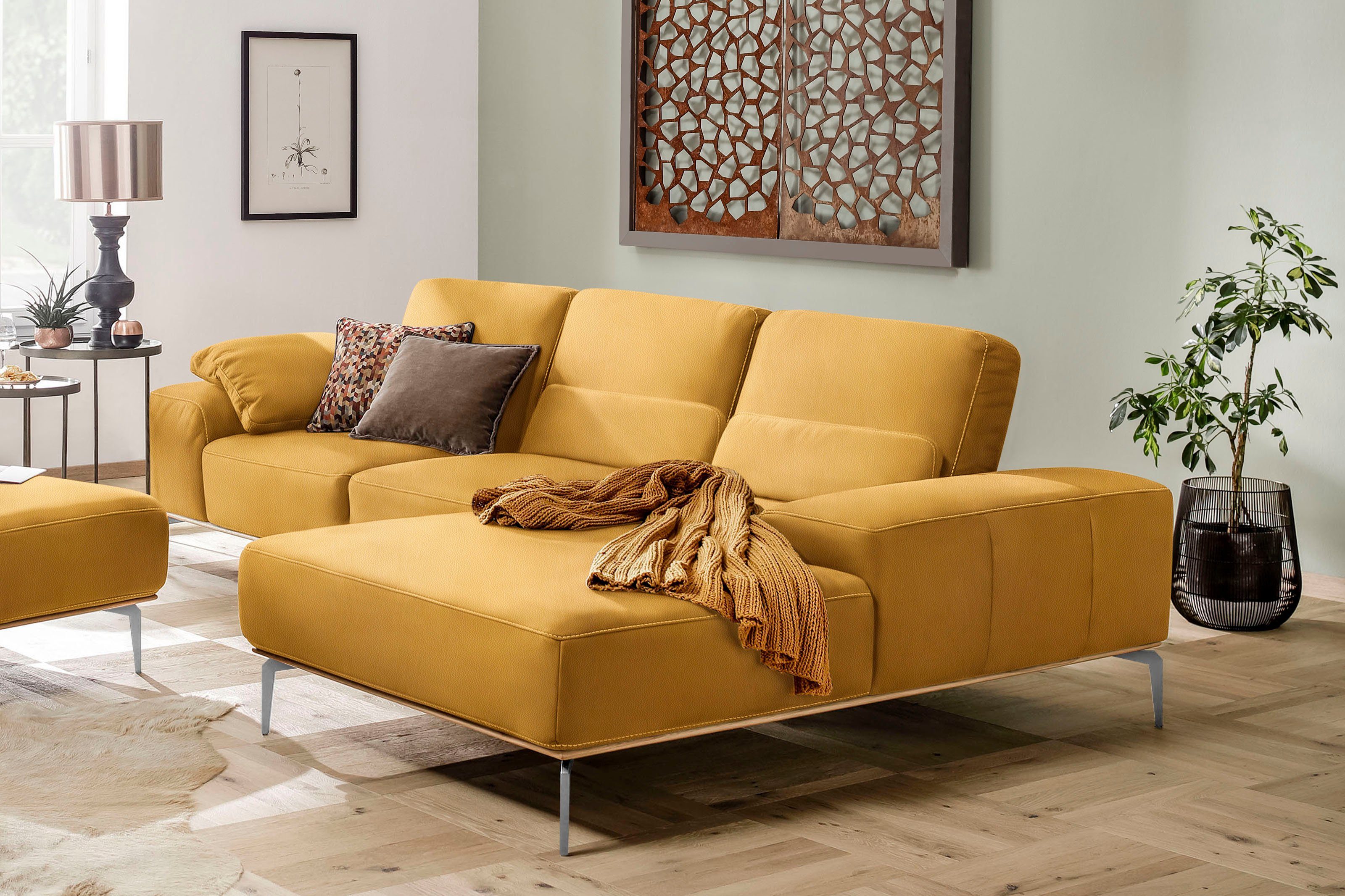 W.SCHILLIG Ecksofa run, mit elegantem Holzsockel, Füße in Chrom glänzend, Breite 299 cm