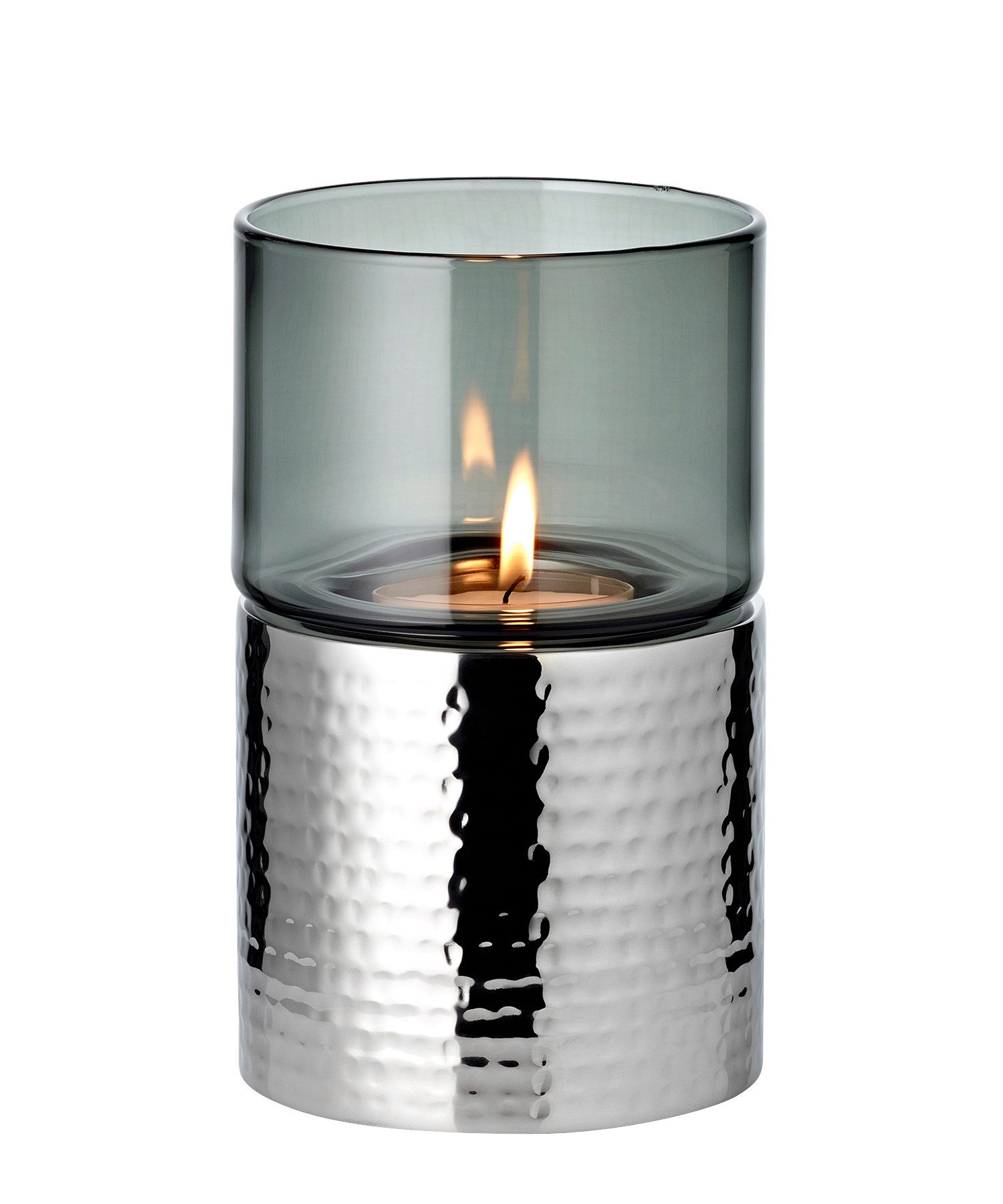 EDZARD Kerzenhalter Cosmo, Kerzenleuchter, Edelstahl mit Silber-Optik, H 18 cm, L 11,5 cm