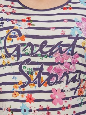 Georg Stiels T-Shirt Halbarmbluse koerpernah mit Streifen und Blumenprint