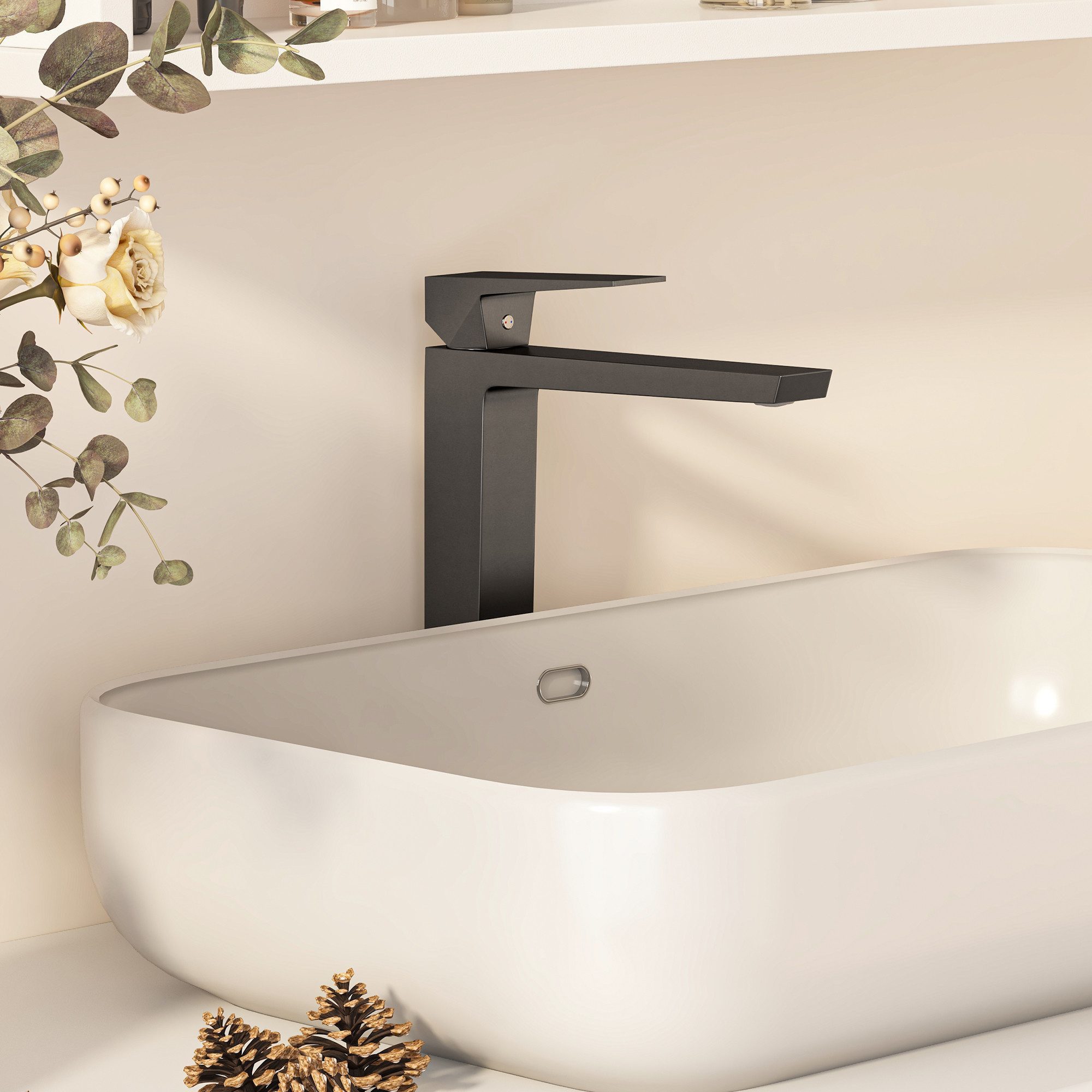 radelldar Waschtischarmatur Wasserhahn Bad & Bleifreie Edelstahl-Armatur – Rostfrei & Anti-Spritz (1-St) Einhebelmischer für Aufsatzwaschbecken, 285mm hoch