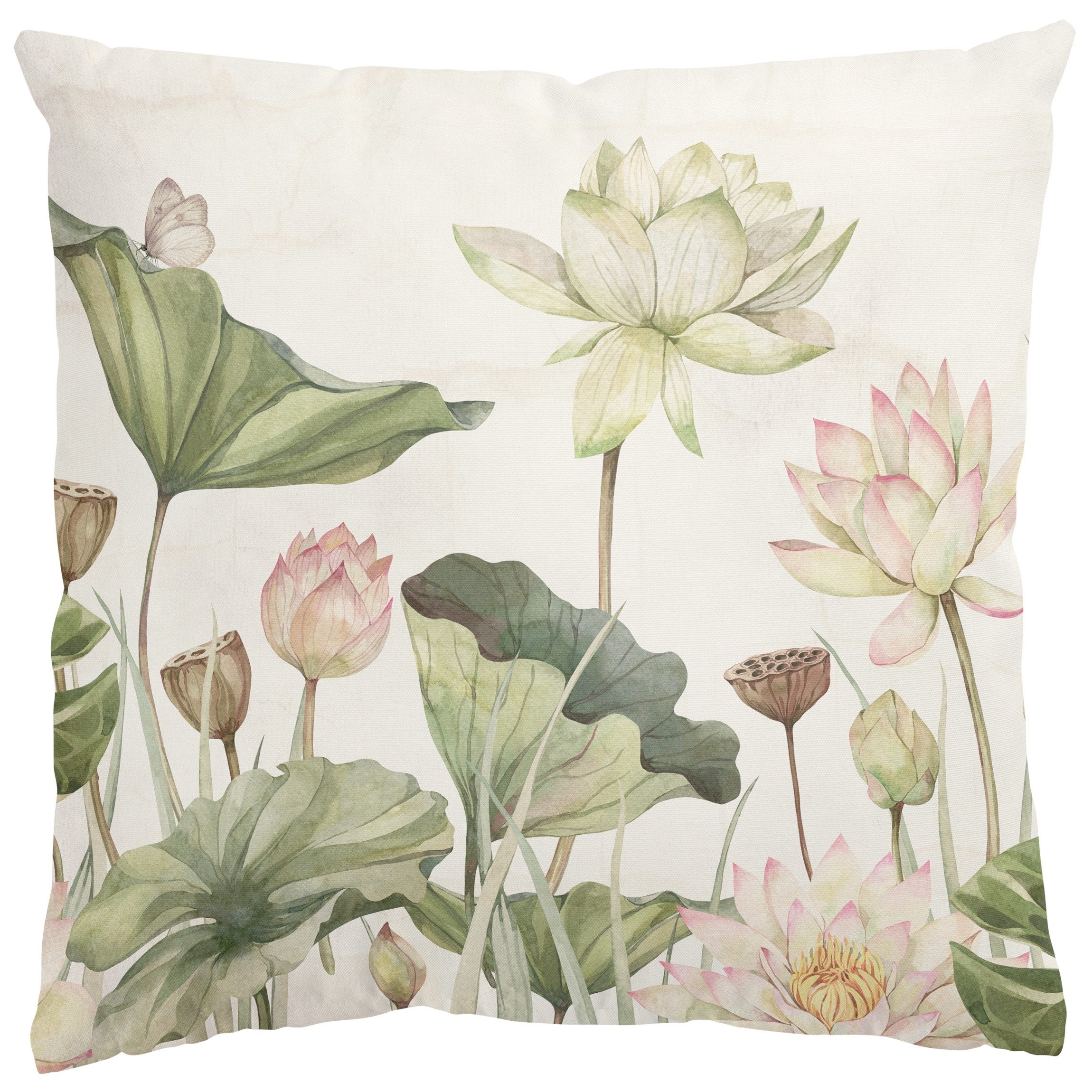 Bilderdepot24 Dekokissen drinnen / draußen Kissenhülle grün Blumen Tropisch, Bezug Aquarell mit / ohne Füllung Zierkissen Outdoor Sofa Bett