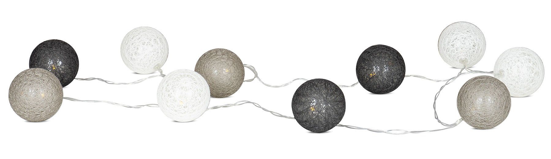 Levandeo® Lichterkette, 10er Lichterkette LED Ø6cm Kugeln Girlande Lampions Baumwolle Grau