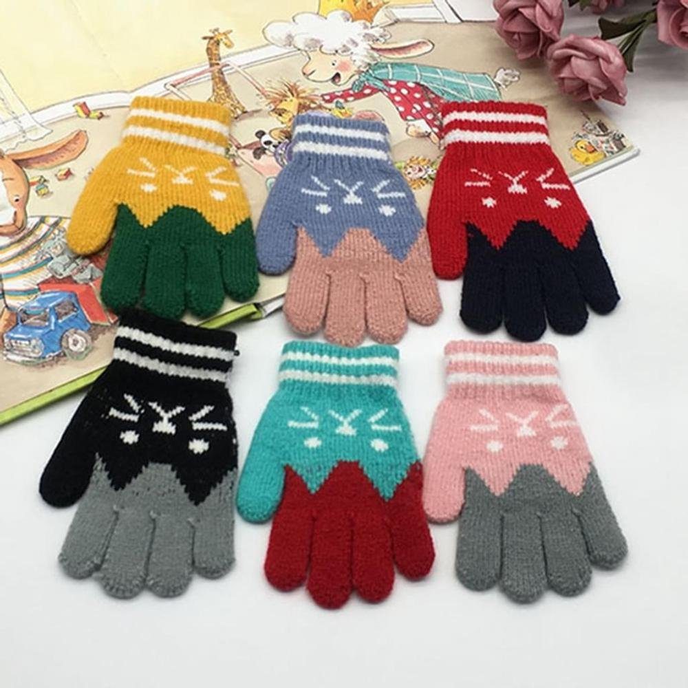 4 Paare Kinder Handschuhe Winter Warme Dehnbare Vollfinger Strickhandschuhe 