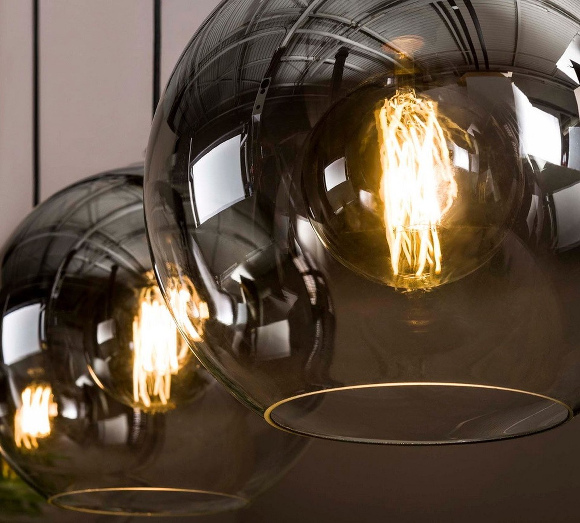 Vintagehaus Pendelleuchte Hängelampe Pendelleuchte Shaded Rauchglas Bubble 3 flammig, ohne Leuchtmittel – Bild 3 von 5