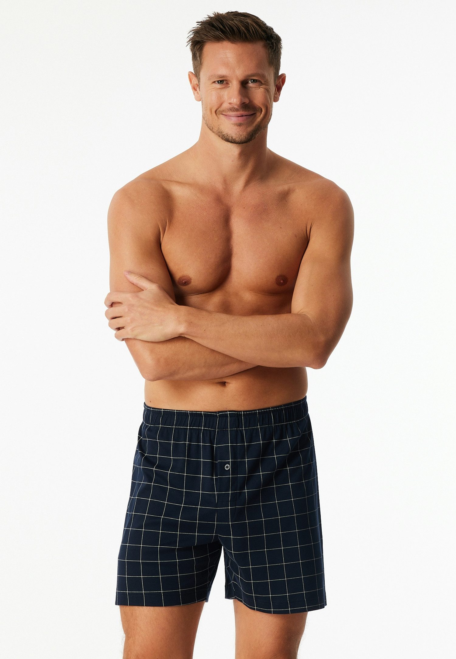 Schiesser Boxershorts Fine Interlock elastischer Bund, kariert, Baumwolle, weich