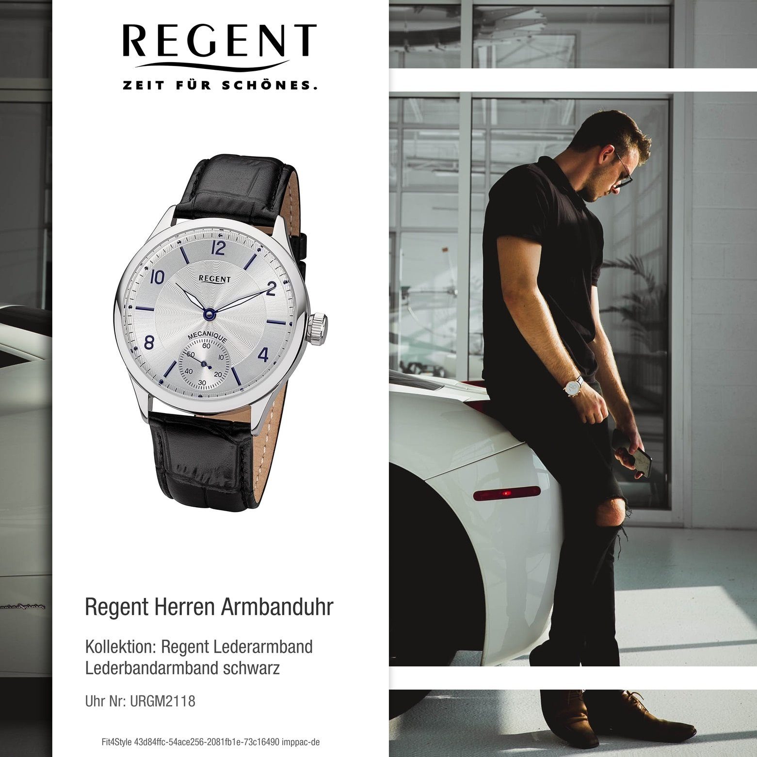 Armbanduhr Regent Regent Herren Armbanduhr Analoganzeige, 42,5mm), Quarzuhr Lederbandarmband rund, Herren groß (ca.