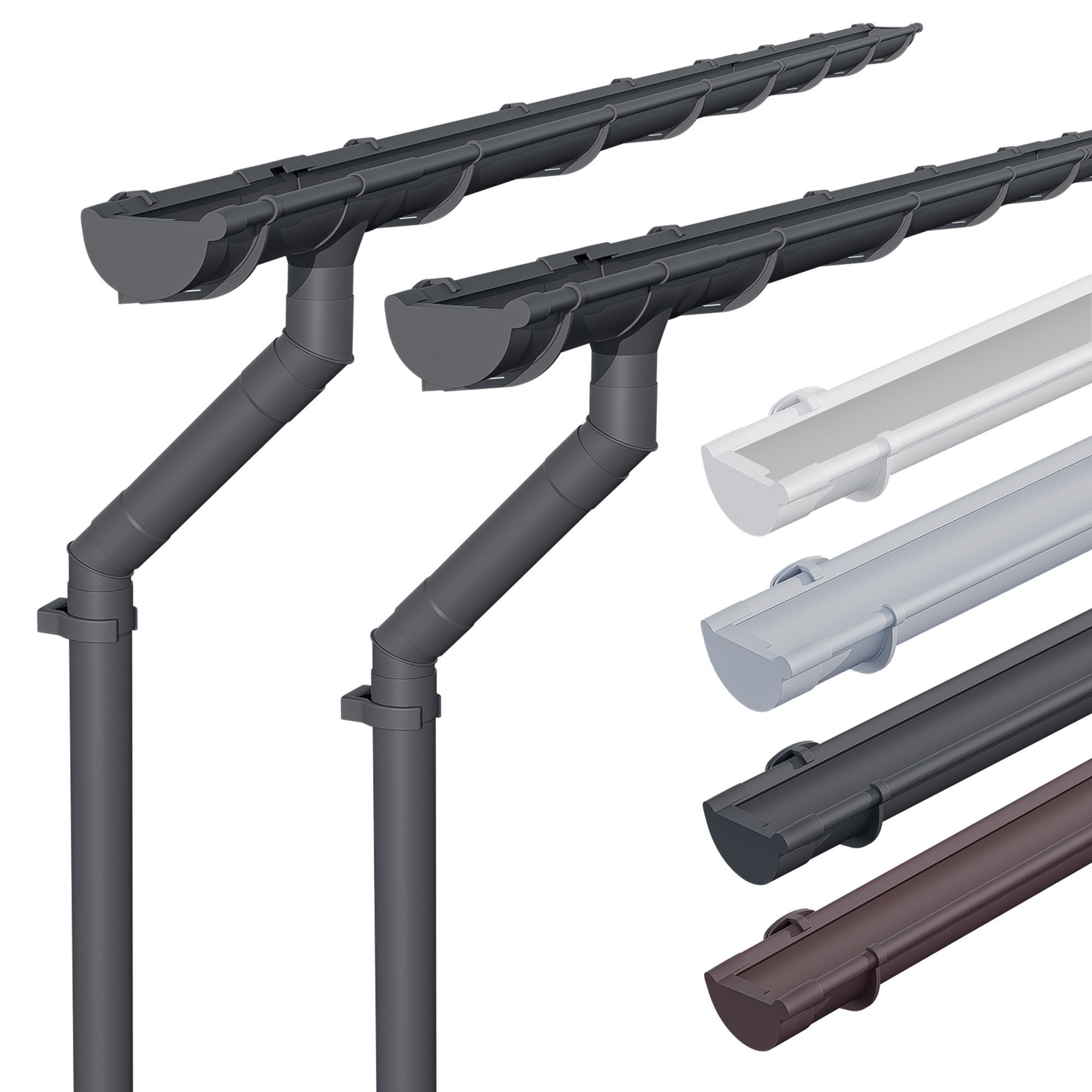 INEFA Dachrinne NW 100 Dachrinnen-Set PVC halbrund für Gartenhaus mit Satteldach,2 x 3m, Regenrinnen-Set von INEFA, 2-St., Set für zwei Dachseiten, zwei Dachseiten, Regenrinne Kunststoff für Satteldach, Made in Germany