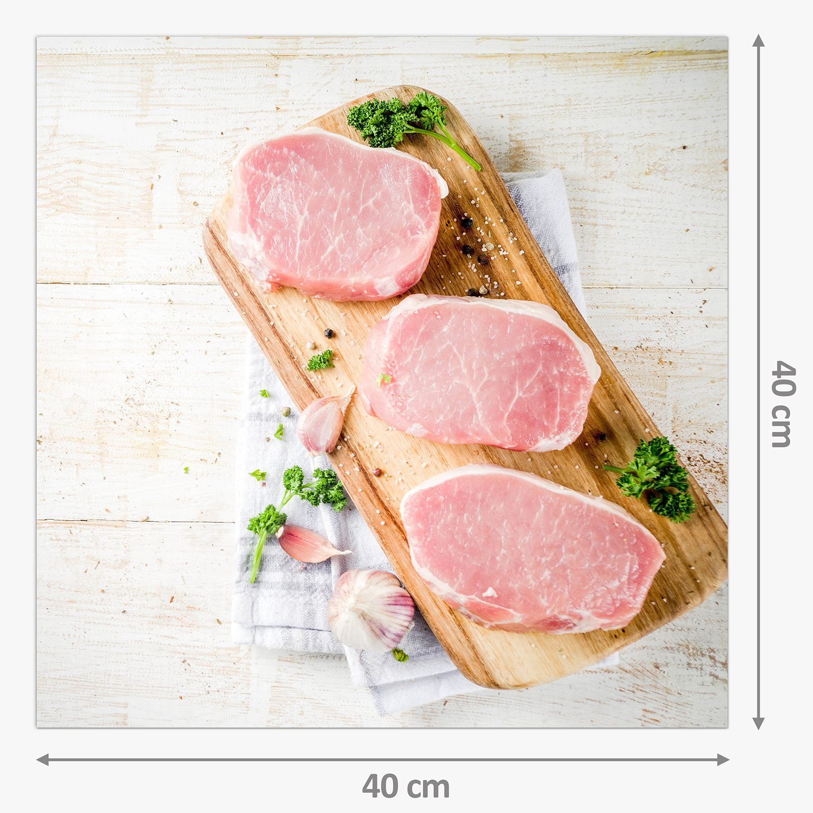 Motiv Holz Spritzschutz Primedeco Küchenrückwand Schweinefleisch mit auf Glas Küchenrückwand