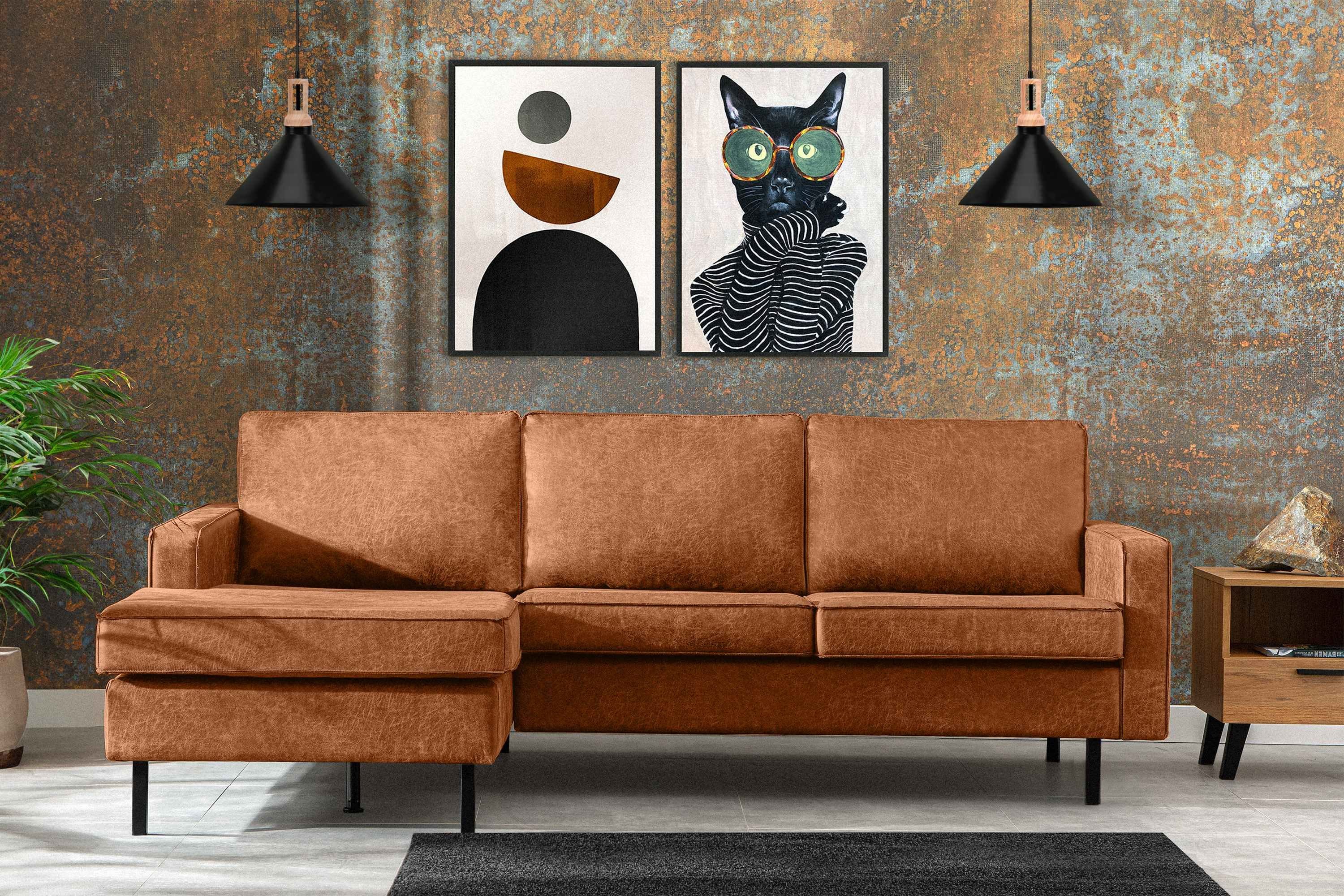 KONSIMO® Ecksofa INVIA Linkes Ecksofa mit Ottomane, Grundschicht: Echtleder,auf hohen Metallfüßen,Hergestellt in EU